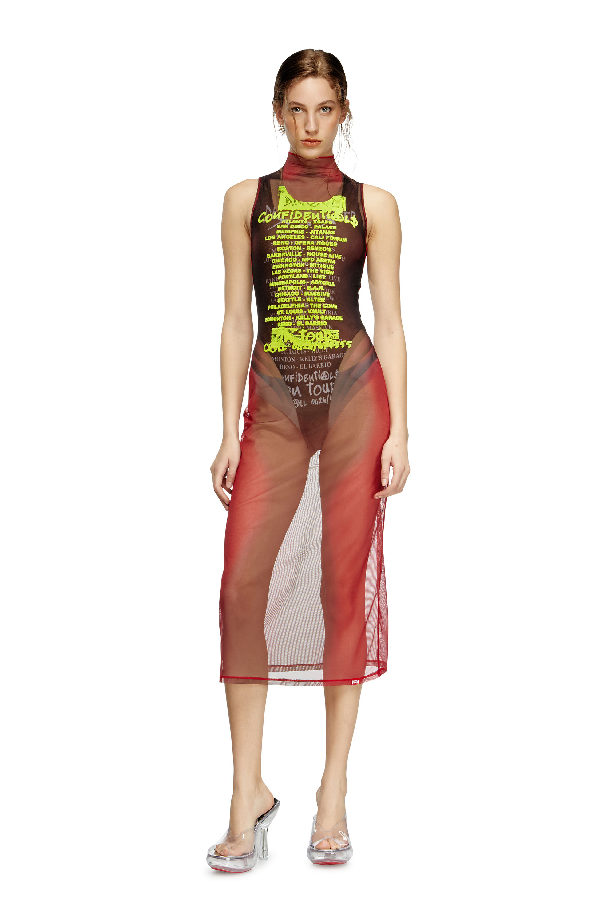 Diesel - D-AGNEC, Abito smanicato a strati con stampa DJ Donna in Marrone - 3