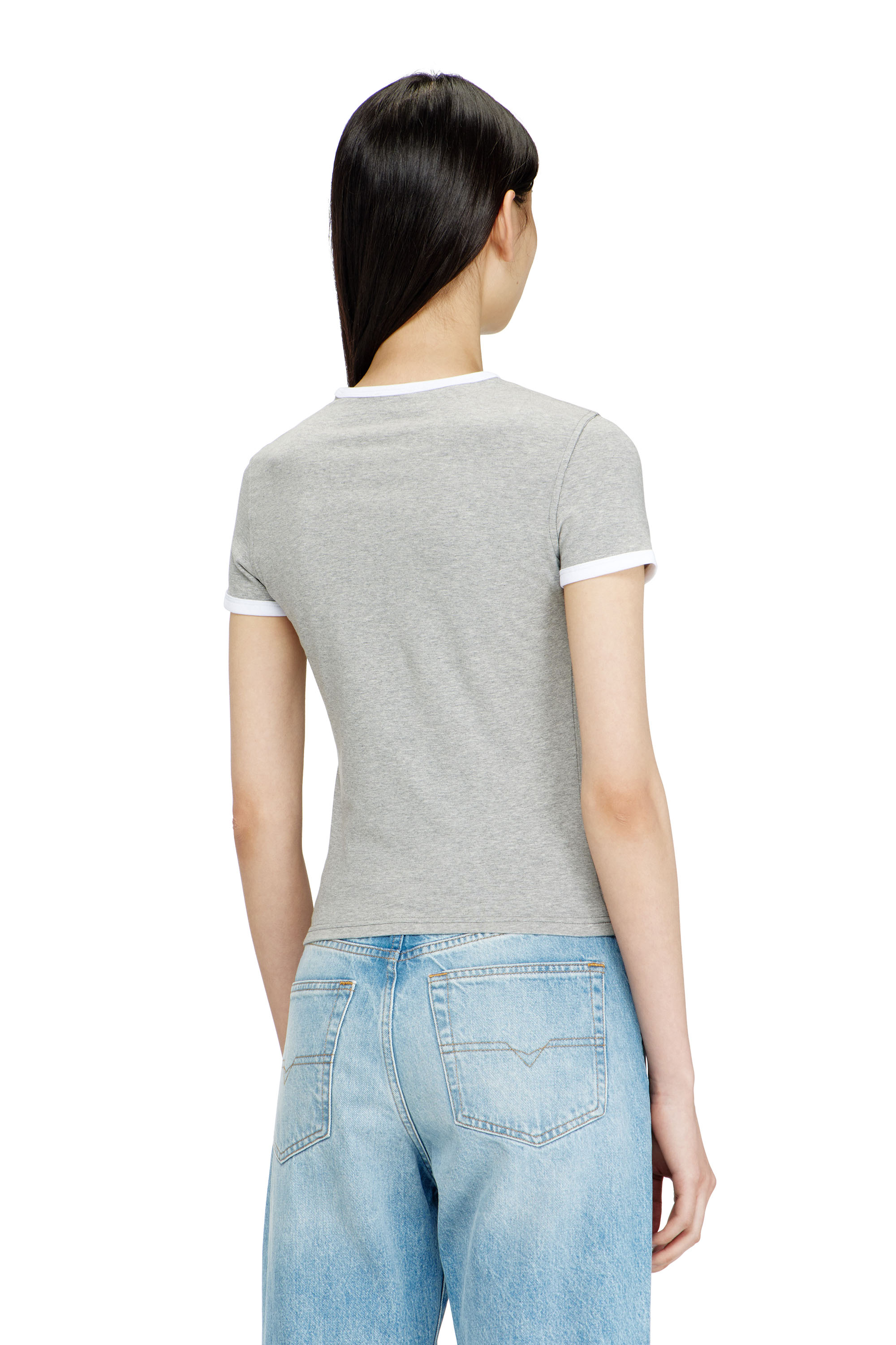 Diesel - T-UNCUTIES-LONG-S13, T-shirt aderente con stampa di delfino Donna in Grigio - 4