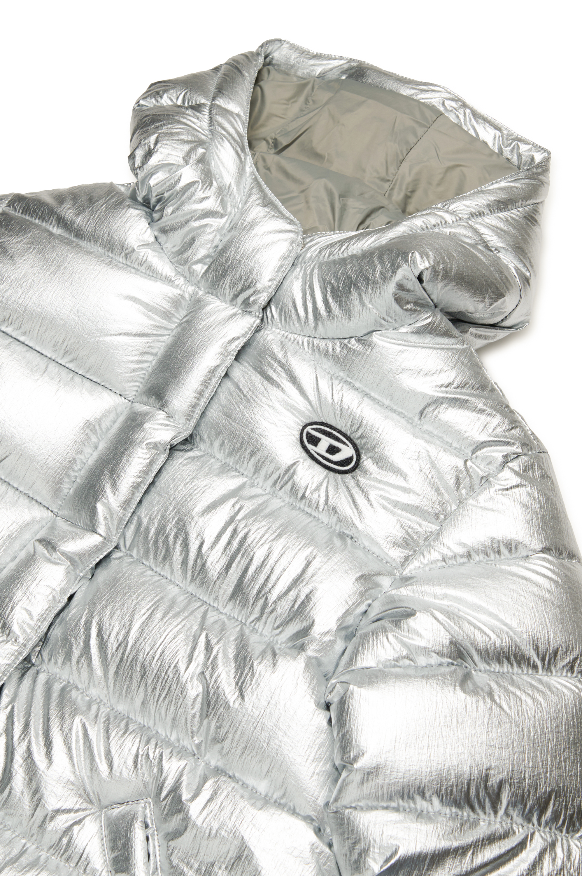 Diesel - JAUWTJANNIKHT39, Donna Giacca puffer in nylon metallizzato con cappuccio in Argento - Image 3
