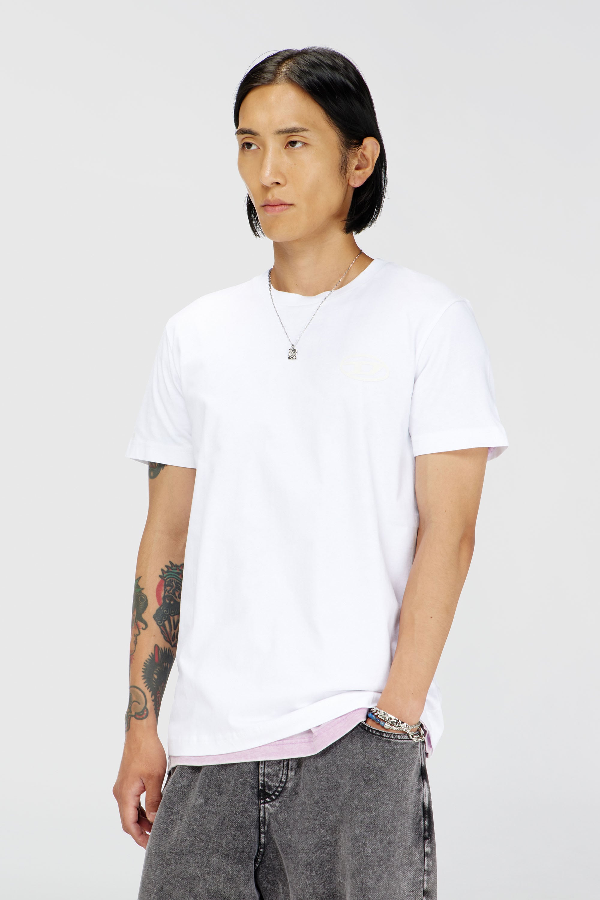 Diesel - T-DIEGO-T92, T-shirt in cotone con logo Oval D Uomo in Bianco - 1