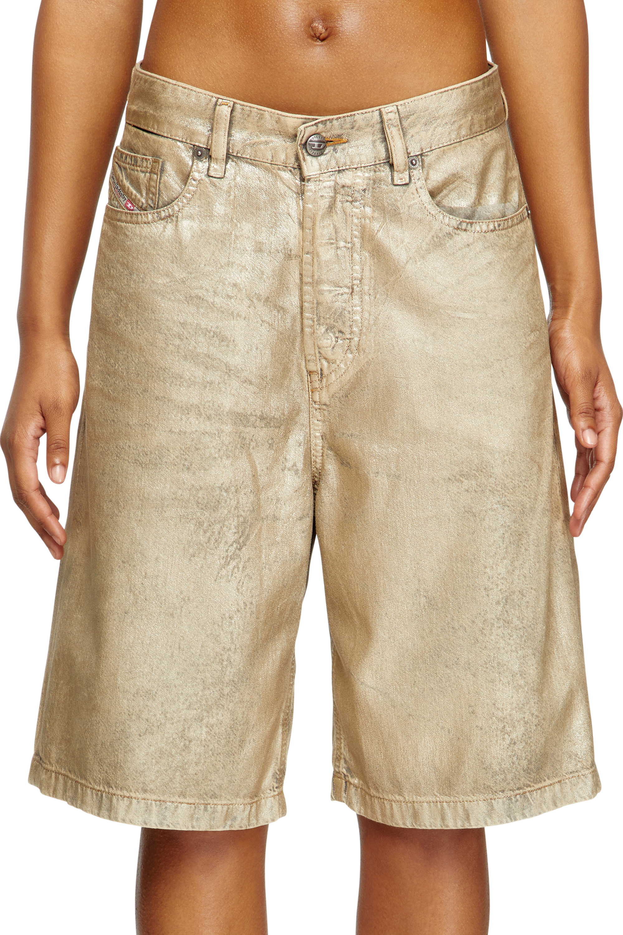 Diesel - Dile_Luna Shorts, Short in denim distressed metallizzato Donna in Oro - 4