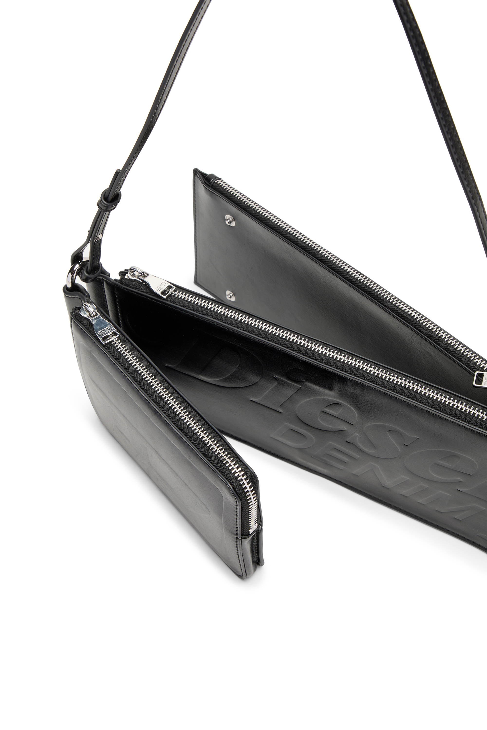 Diesel - FLAG-D SHOULDER BAG X, Flag-D-Borsa a spalla trasformabile con logo a rilievo Unisex in Nero - 5