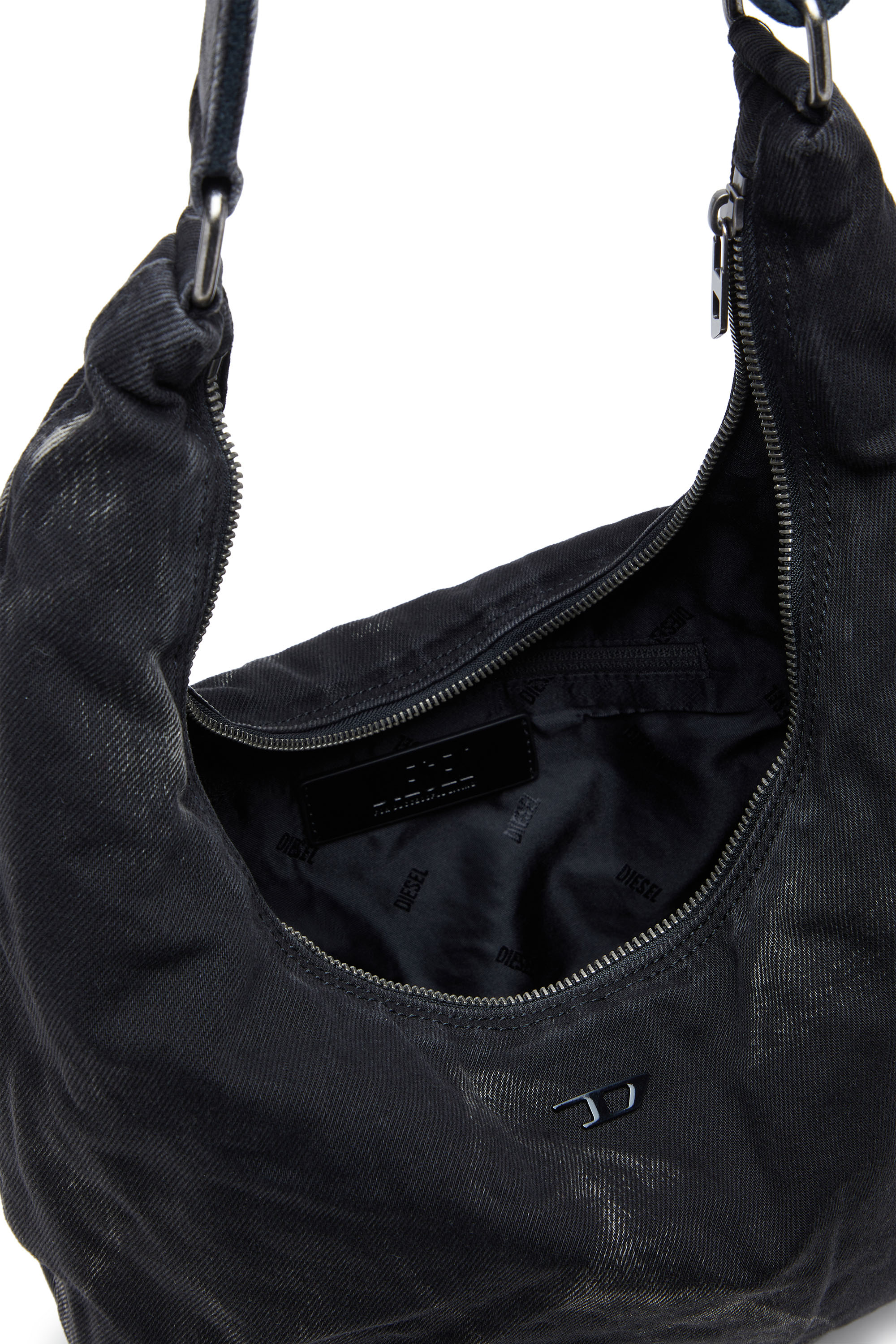 Diesel - RAVE HOBO X, Rave - Borsa hobo in denim con zip Unisex in Nero - 4