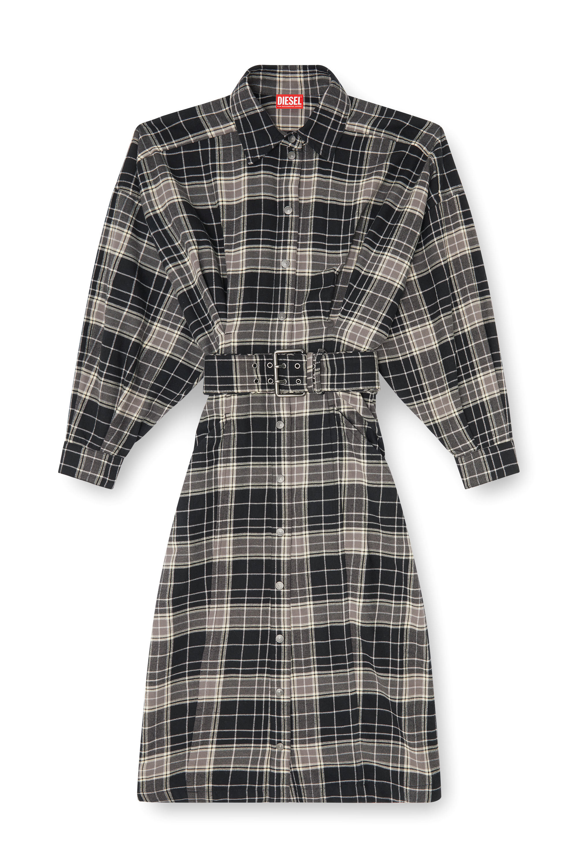 Diesel - D-EDALUS, Abito midi in flanella a quadri con cintura wide Donna in Multicolor - 1