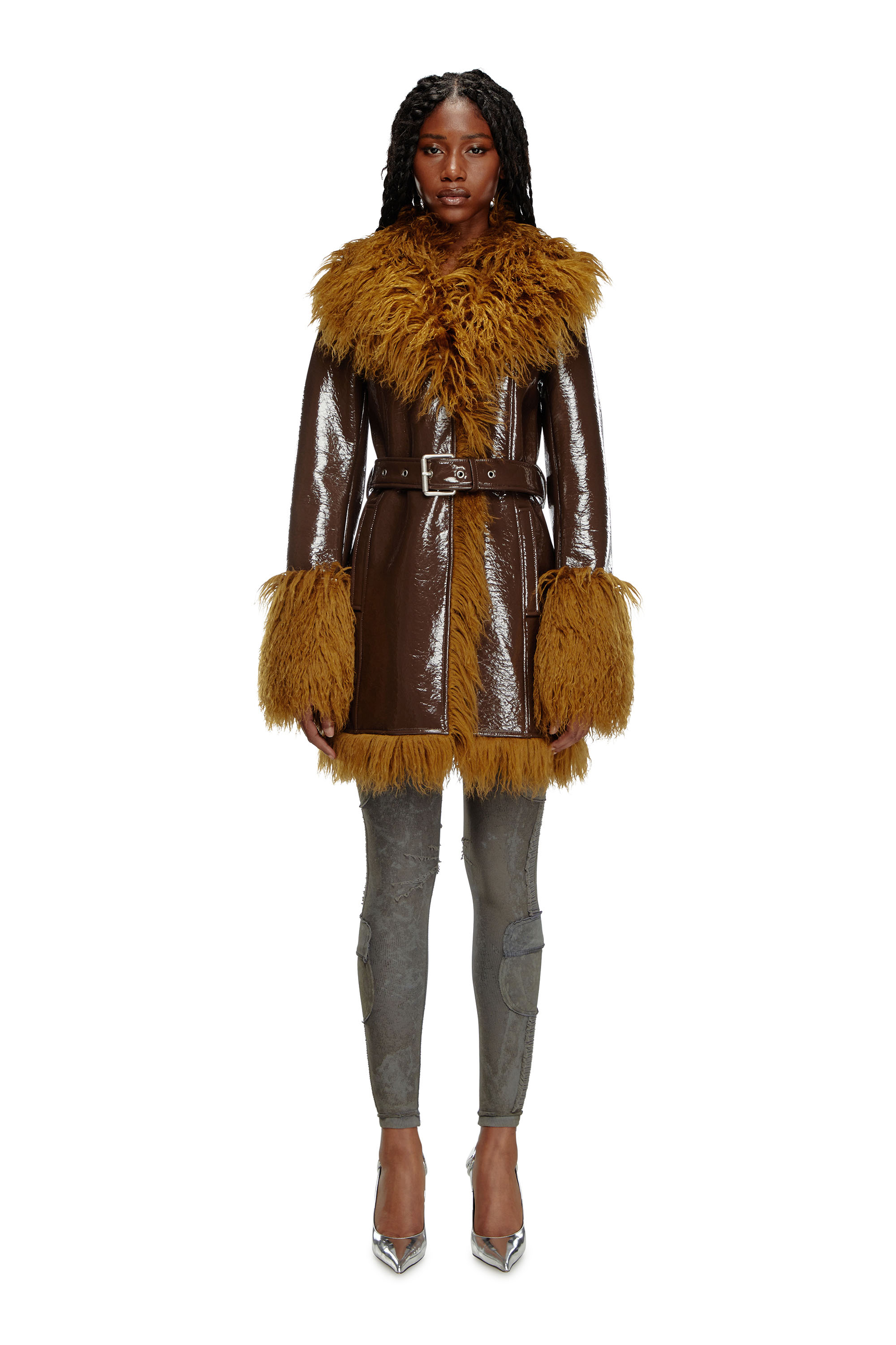 Diesel - G-LACIER, Trench coated con bordi shaggy Donna in Marrone - 1