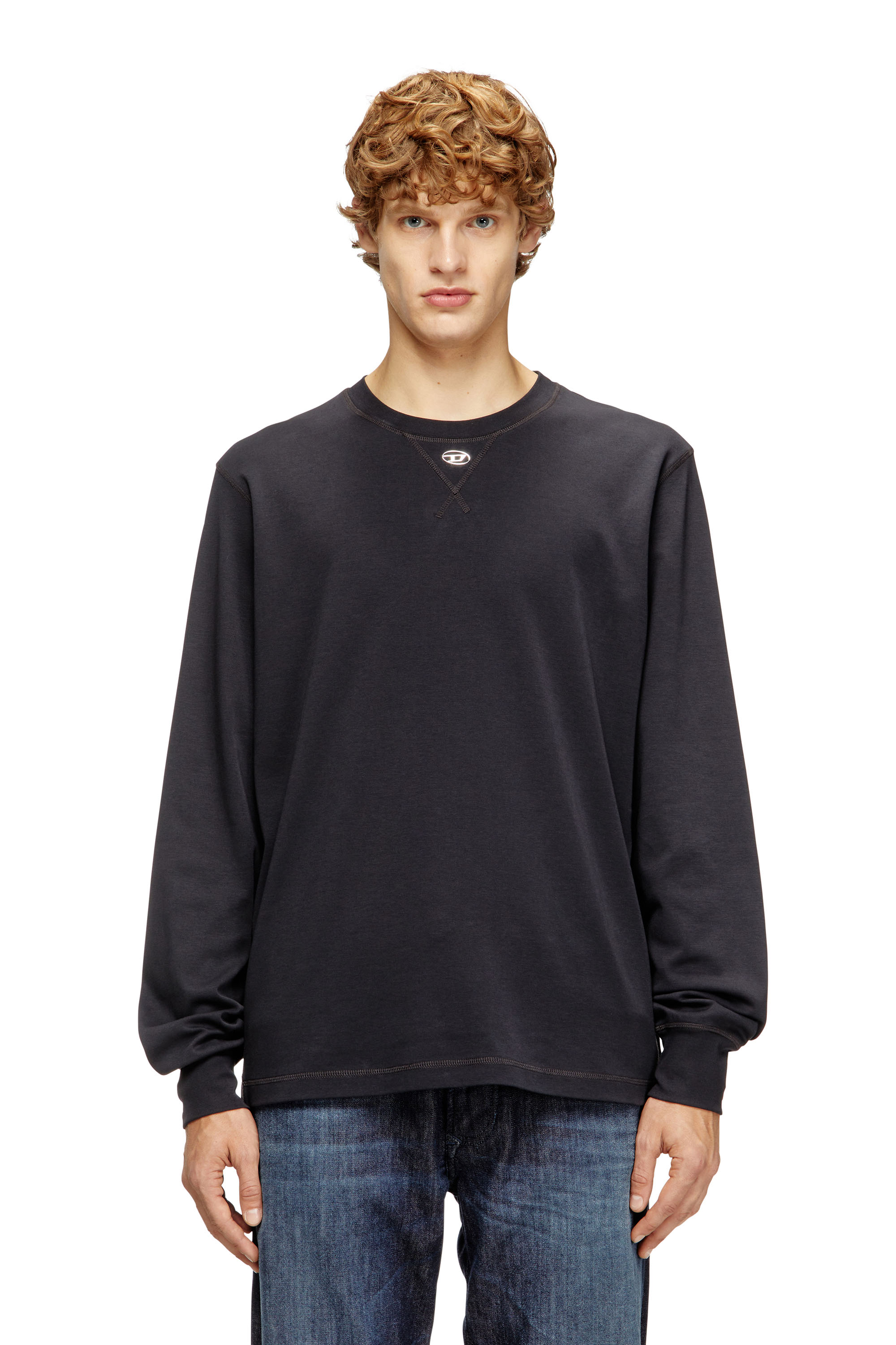 Diesel - T-MADJUST-LS-TR, Maglietta a maniche lunghe in cotone con Oval D Uomo in Grigio - 1