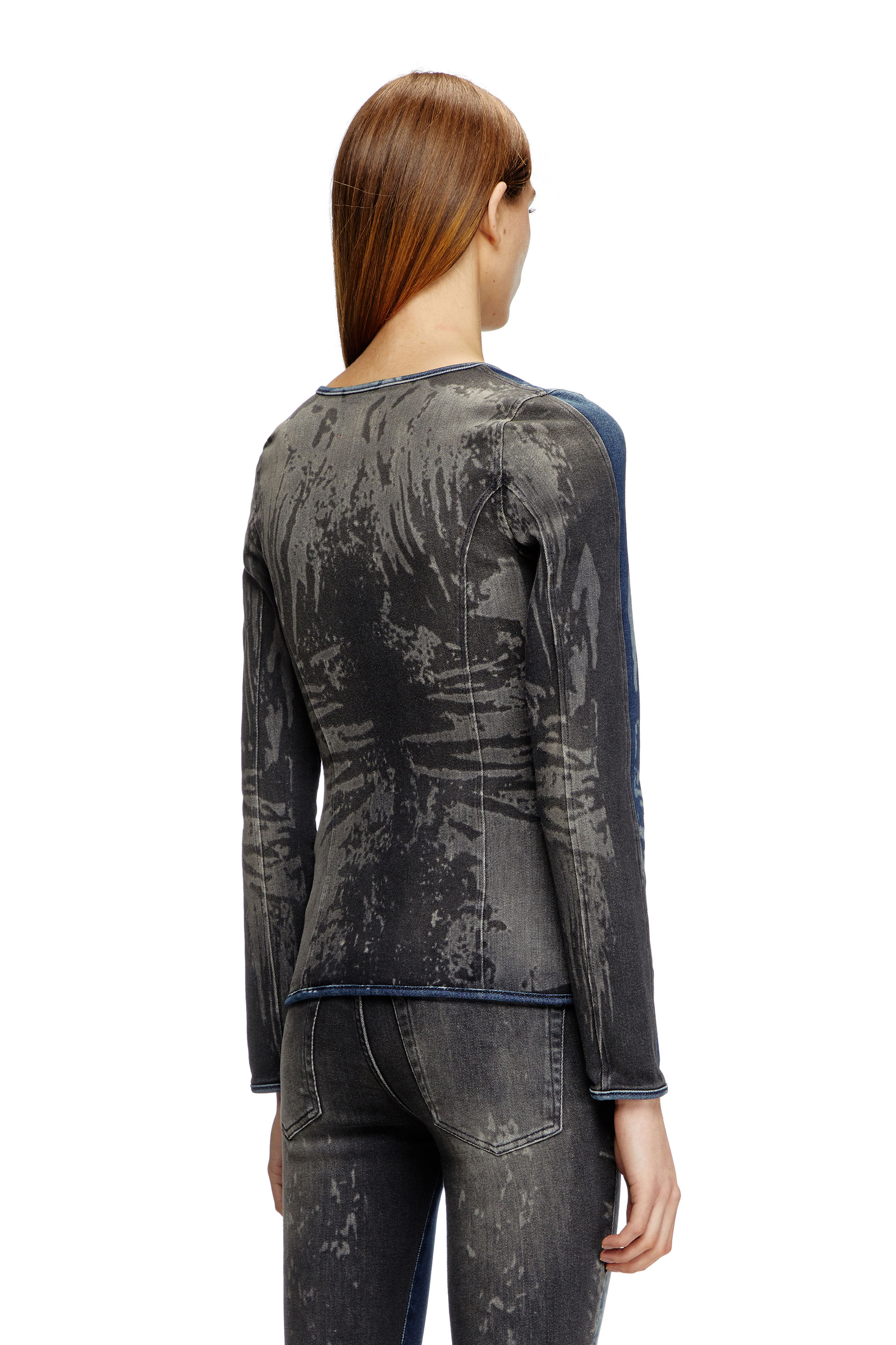 Diesel - DE-GARY-S, Top con zip in denim bicolore Donna in Blu - 4