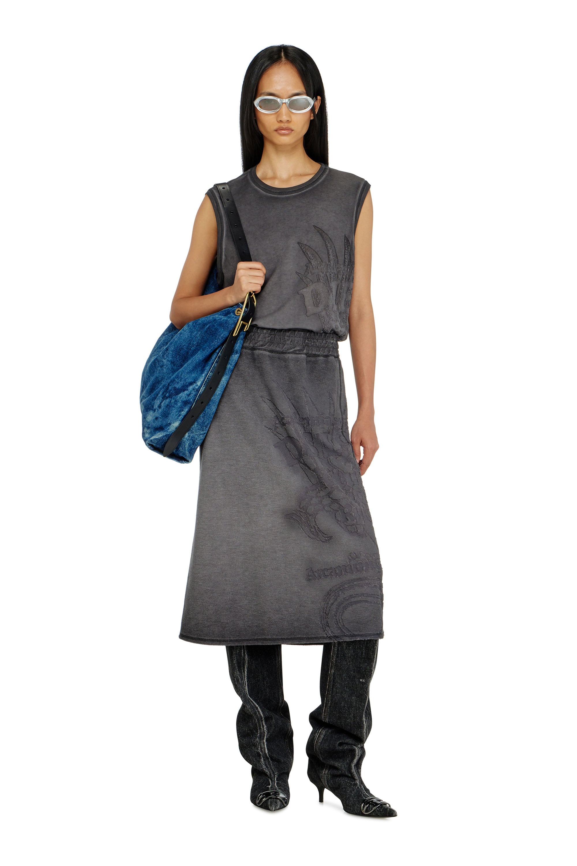 Diesel - O-BEAUTY, Gonna midi in felpa con stampa d&eacute;vor&eacute; Donna in ToBeDefined - 1