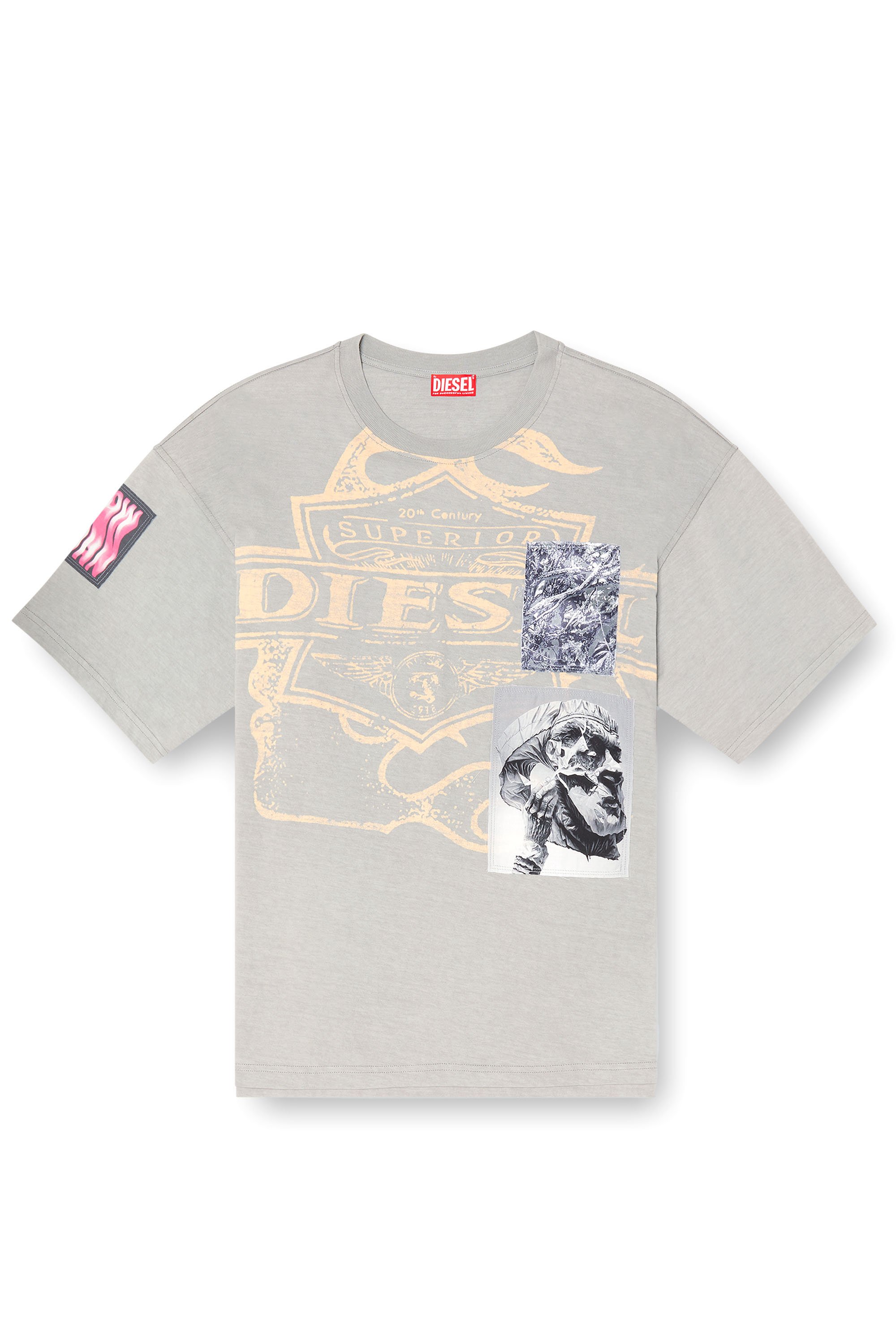 Diesel - T-BOXT-SLITS-R8, T-shirt con dettaglio patch Uomo in Grigio - 3