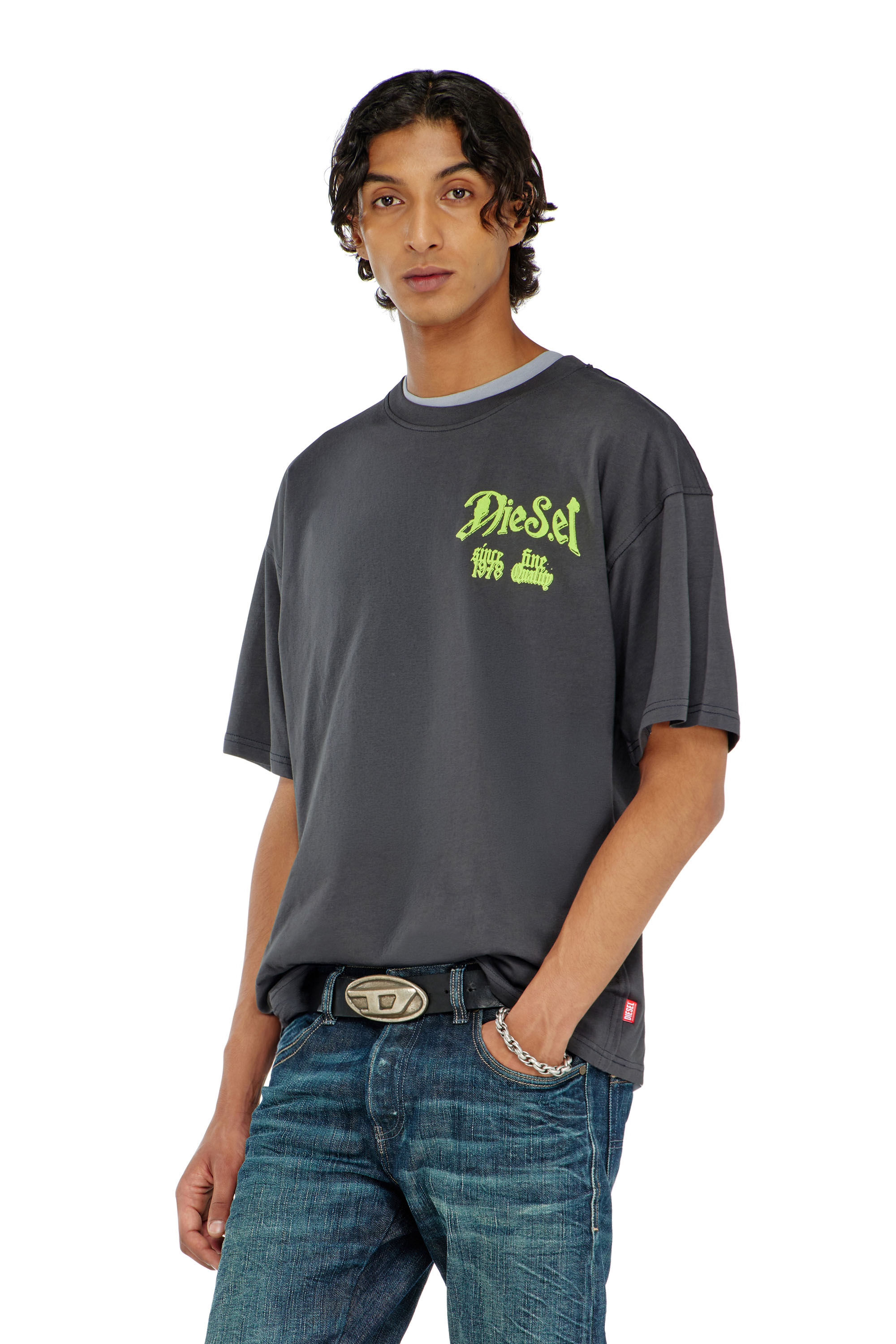 Diesel - T-BOXT-AA2, T-shirt in cotone con grafica in flock Uomo in Grigio - 1