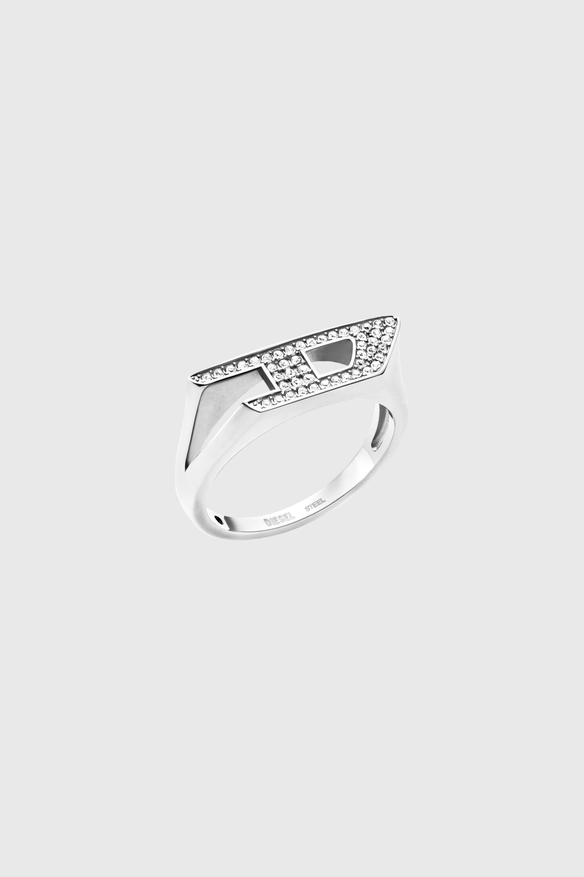Diesel - DX1629040 JEWELLERY, Anello chevalier in acciaio con dettagli luminosi Unisex in Argento - 1