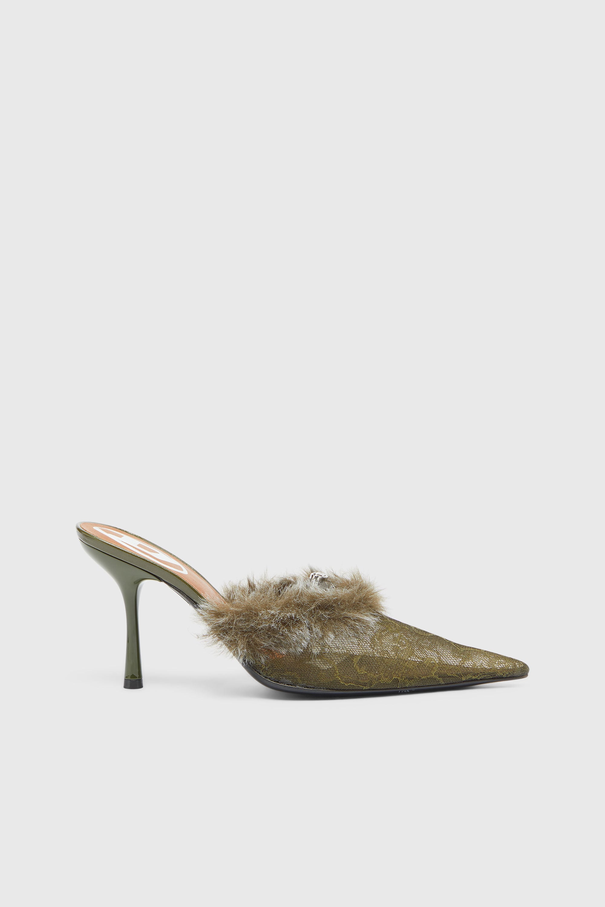 Diesel - D-JEWELS  MULE FUR 90, D-Jewels - Mules in nylon con bordo morbido Donna in Verde - 1