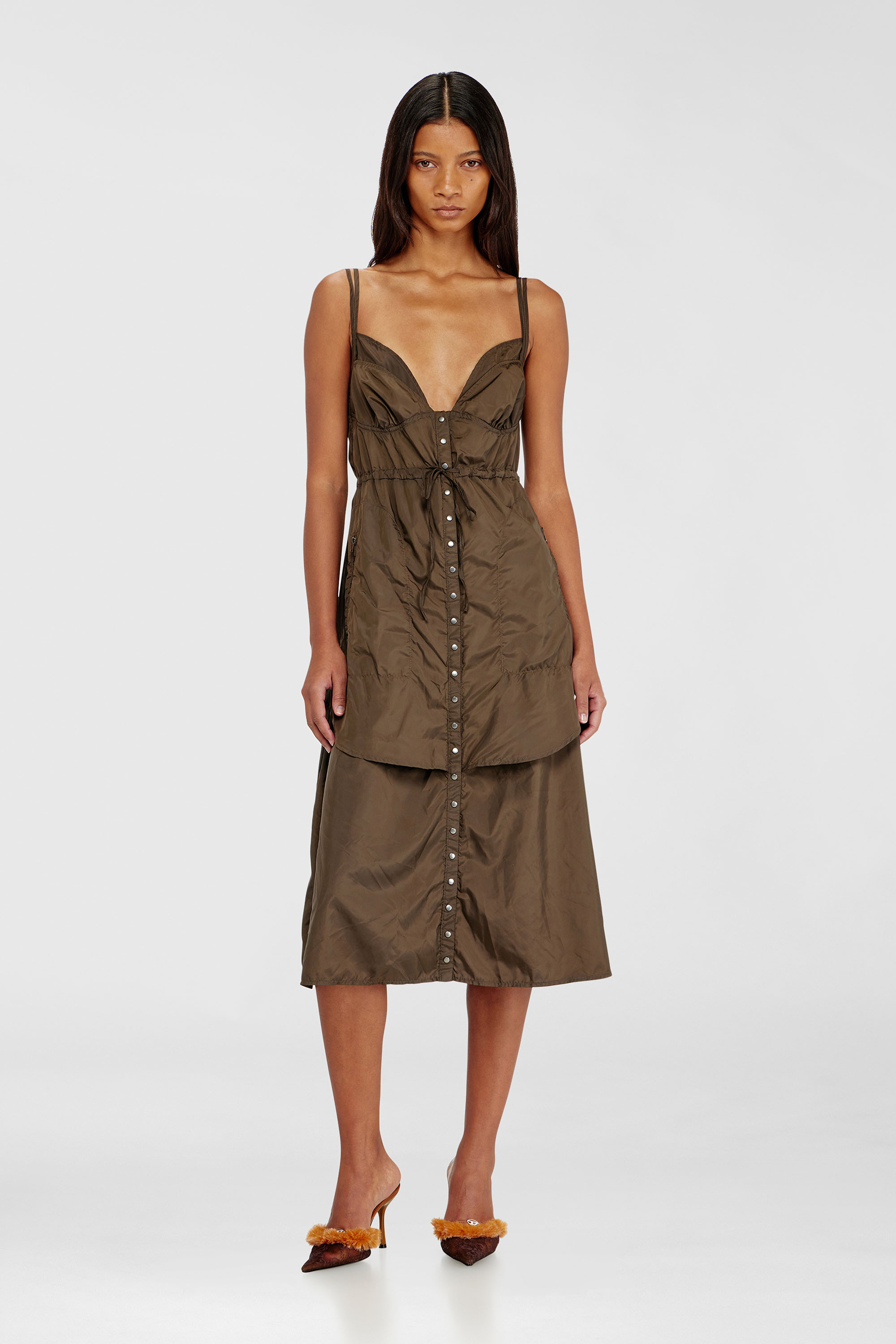 Diesel - D-OROTEA-T1, Abito in nylon leggero con design a strati Donna in Marrone - 1