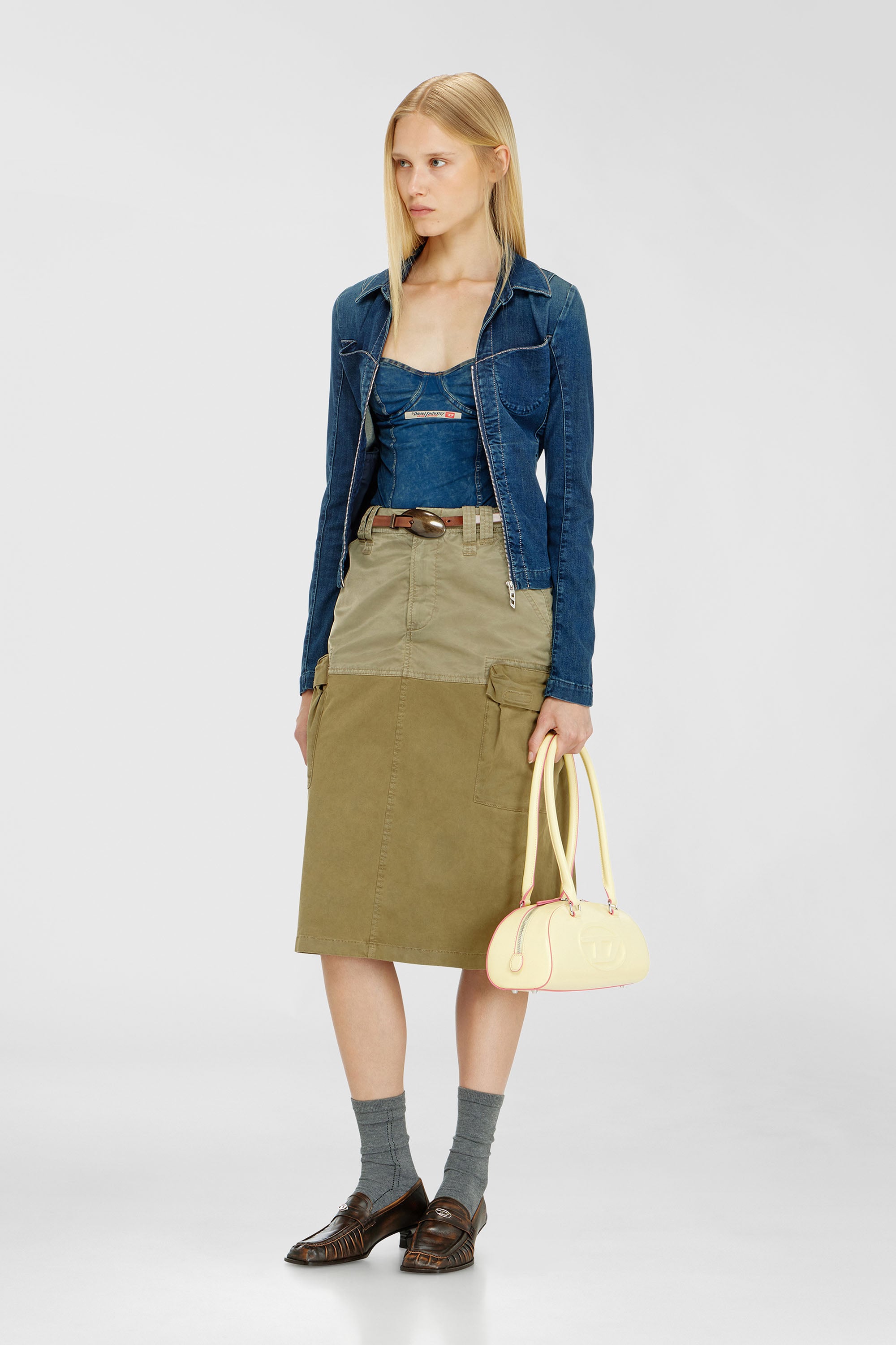 Diesel - O-DELE, Gonna midi cargo in cotone e nylon Donna in Verde - 1