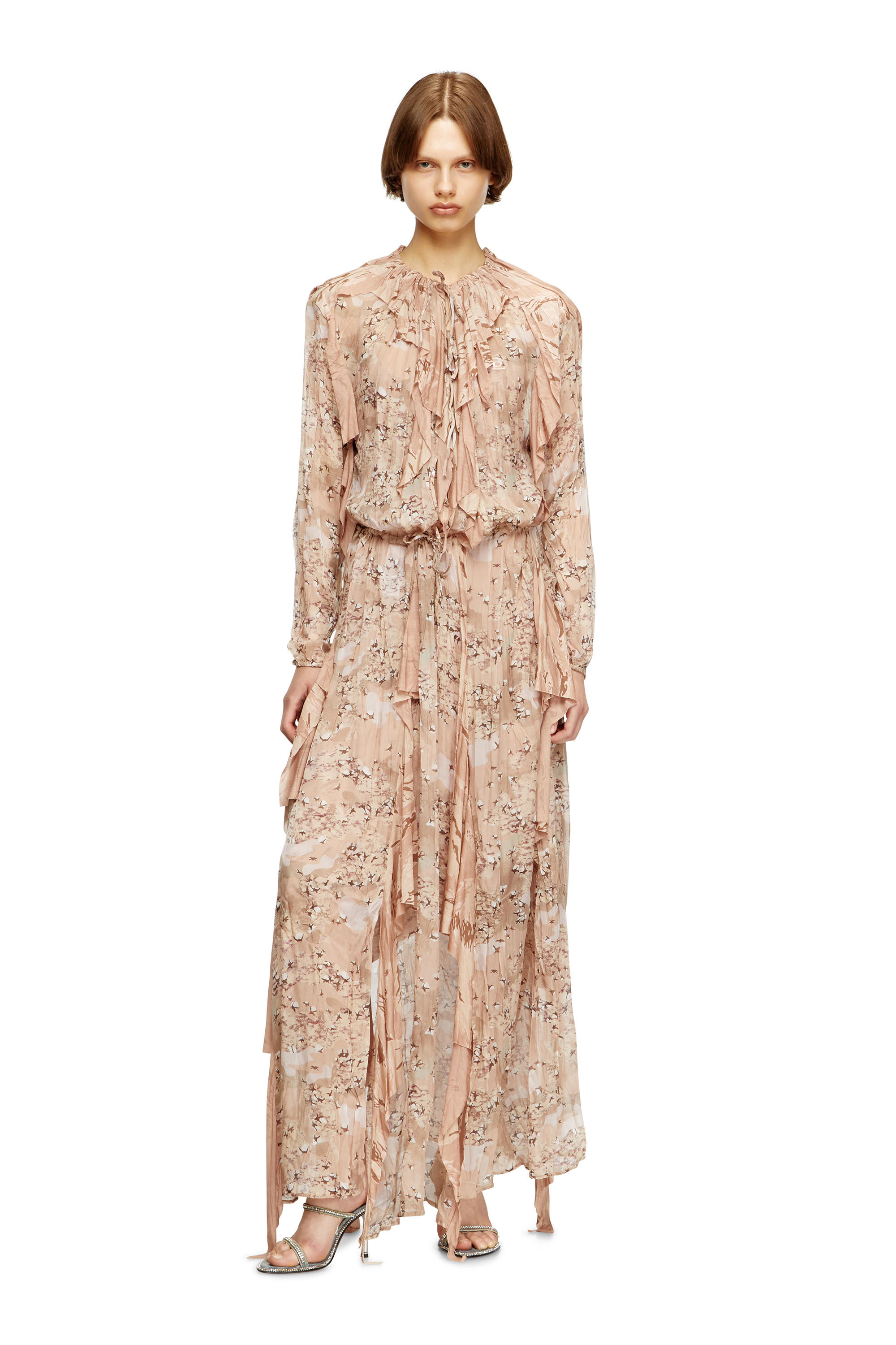 Diesel - D-AZZLING-R1, Abito lungo con volant in chiffon Donna in Rosa - 3