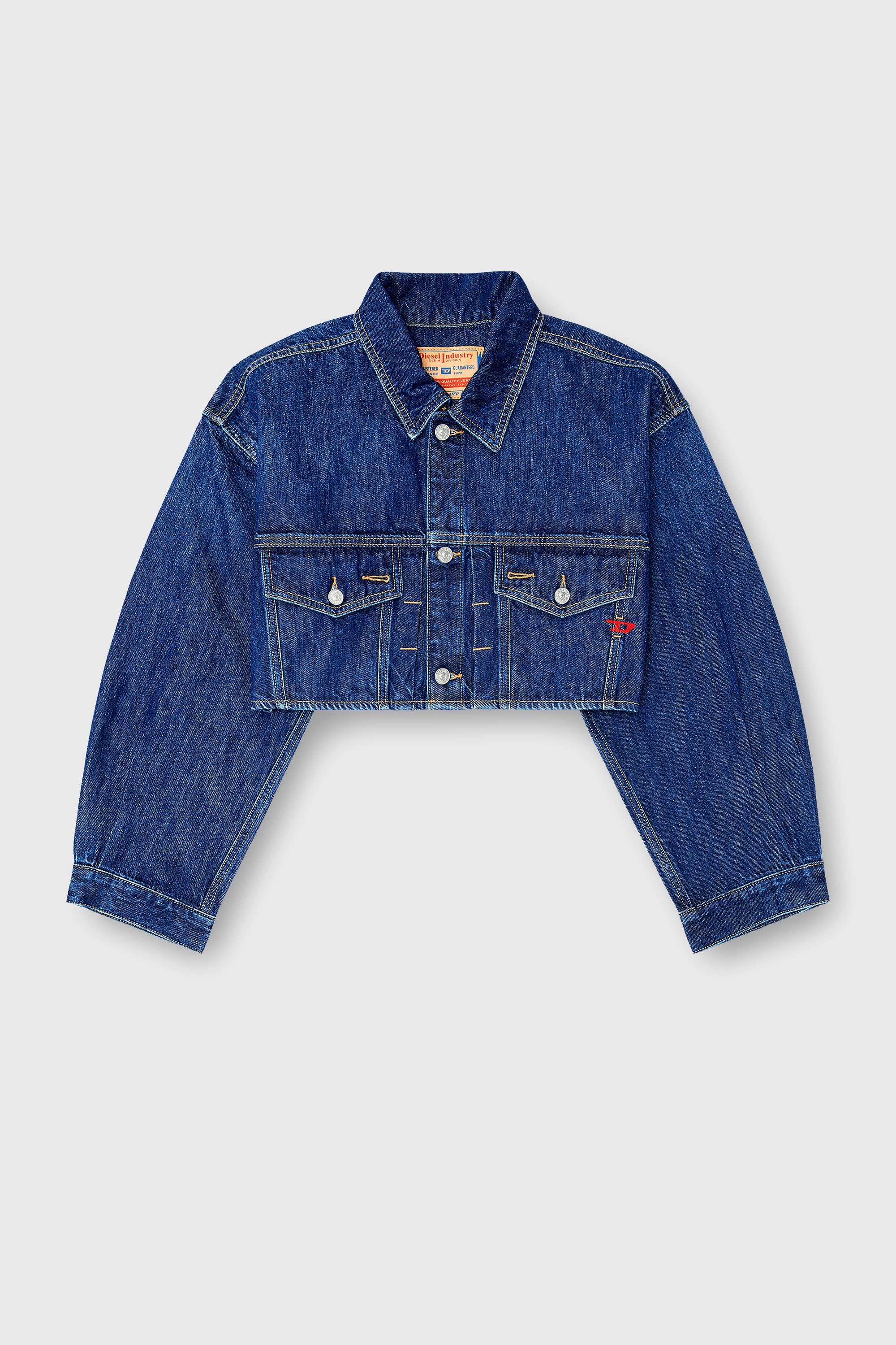 Diesel - DE-MALLEY, Giacca trucker in denim cropped oversize Donna in Blu - 2