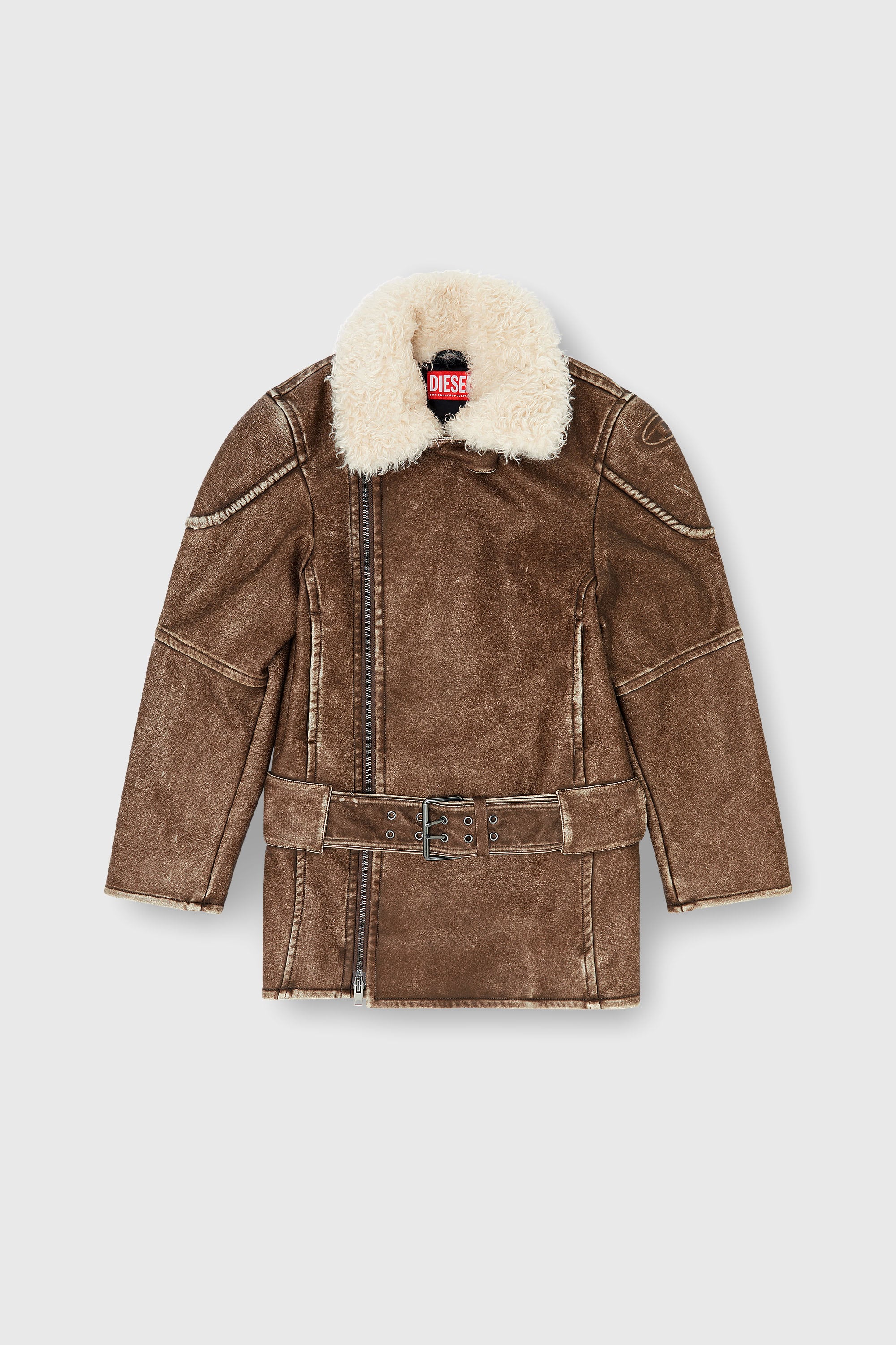 Diesel - G-EYSER, Cappotto doppiopetto stile aviator-biker Donna in Marrone - 2