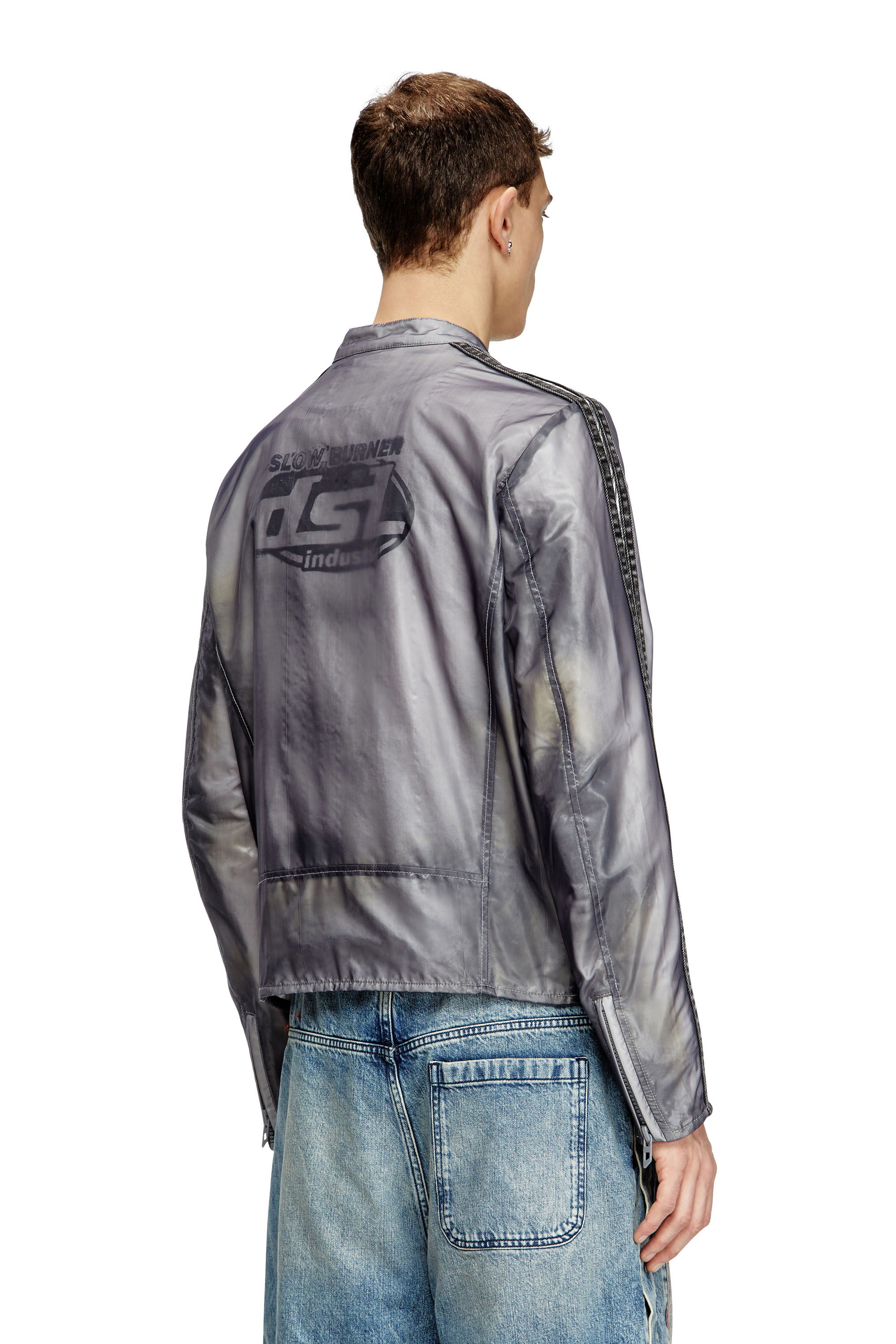 Diesel - J-POP, Giacca biker con trasparenza Uomo in Grigio - 4