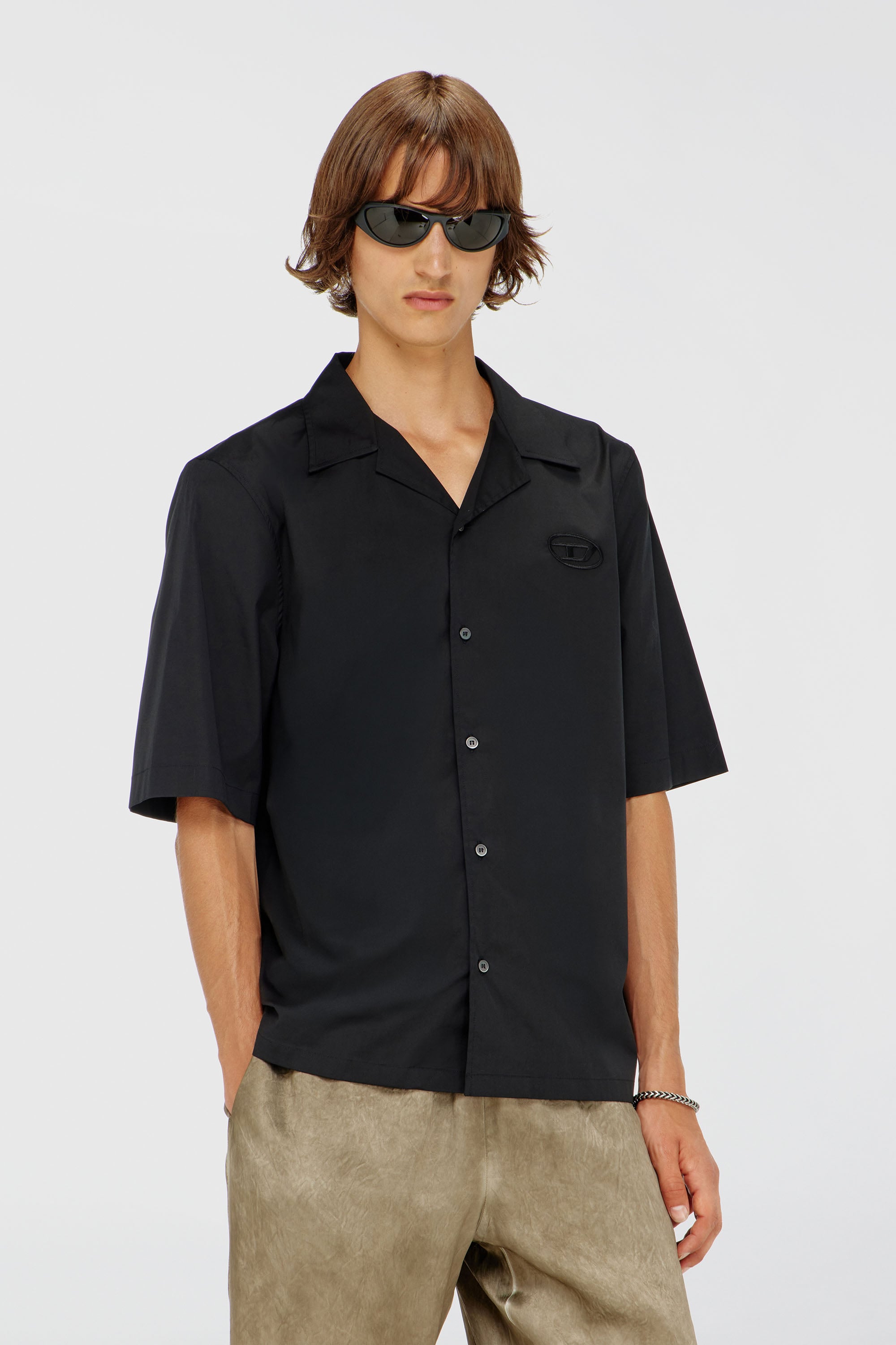 Diesel - S-MAC-GSBH, Camicia in popeline elasticizzato con ricamo Oval D Uomo in Nero - 1