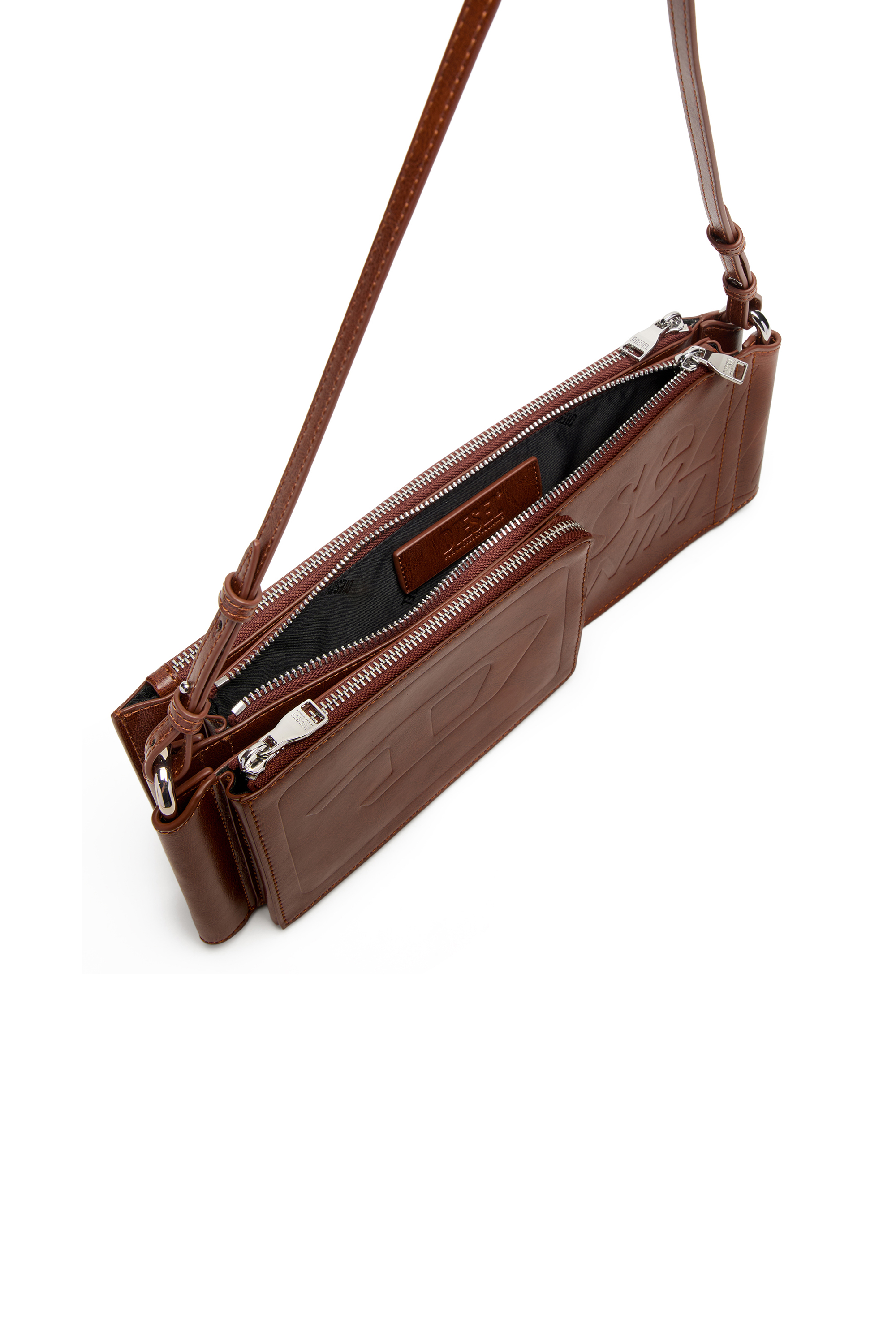 Diesel - FLAG-D SHOULDER BAG X, Flag-D-Borsa a spalla trasformabile con logo a rilievo Unisex in Marrone - 3