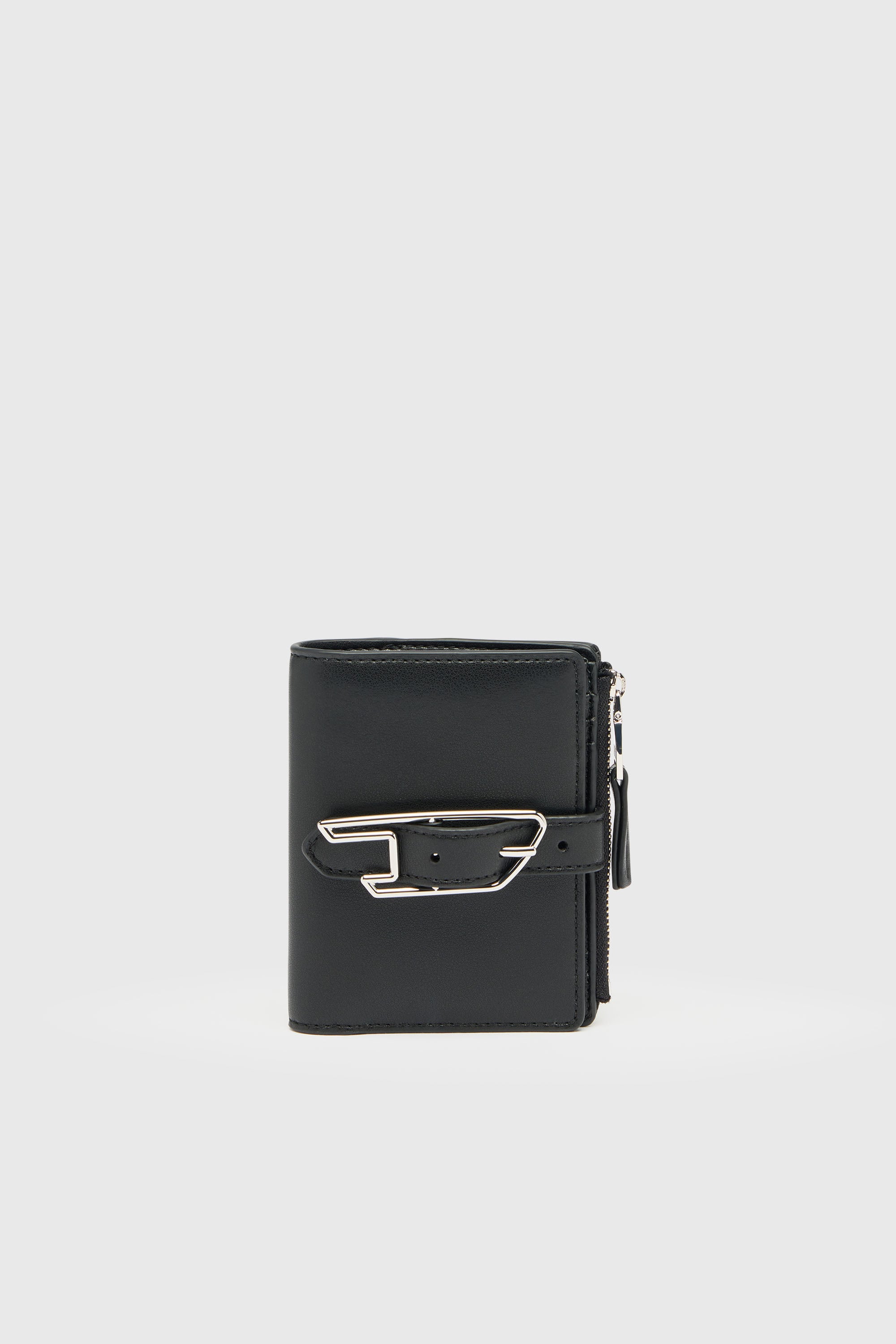 Diesel - D-LINE BI FOLD ZIP II, Portafoglio bi-fold in pelle coated con dettaglio cintura Donna in Nero - 1
