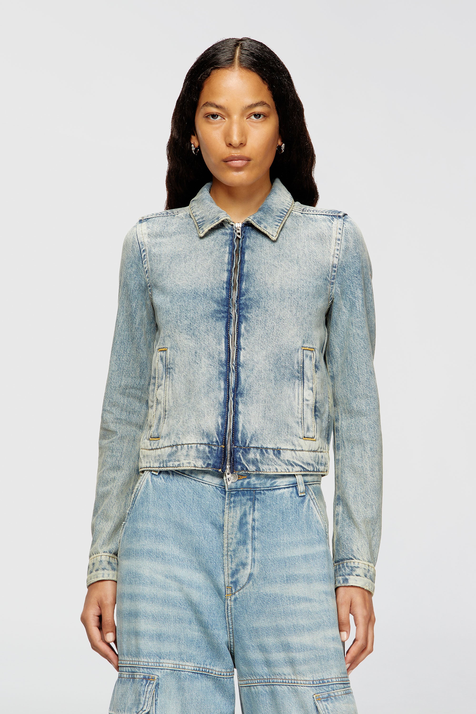 Diesel - DE-CORB, Giacca in denim fluido effetto dirt Donna in Blu - 1