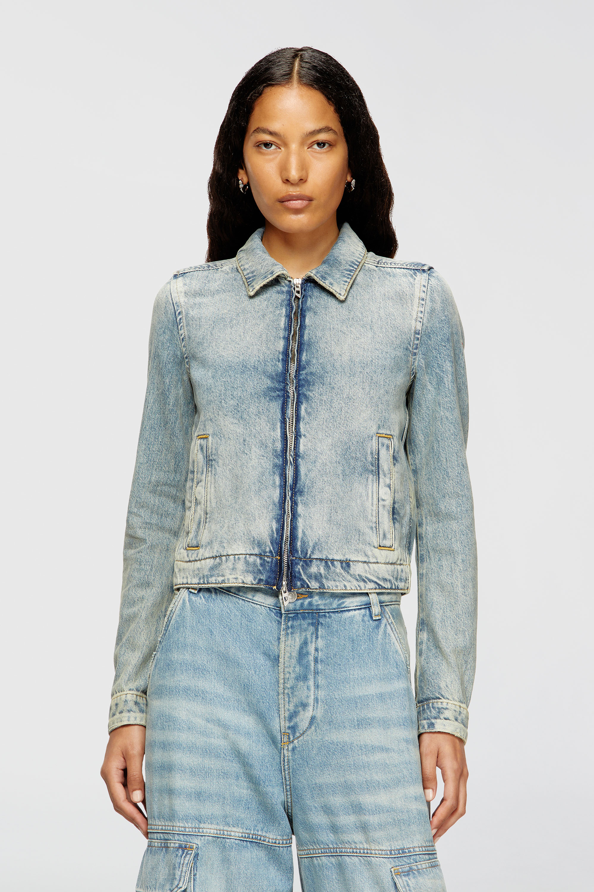 Diesel - DE-CORB, Giacca in denim fluido effetto dirt Donna in Blu - 3
