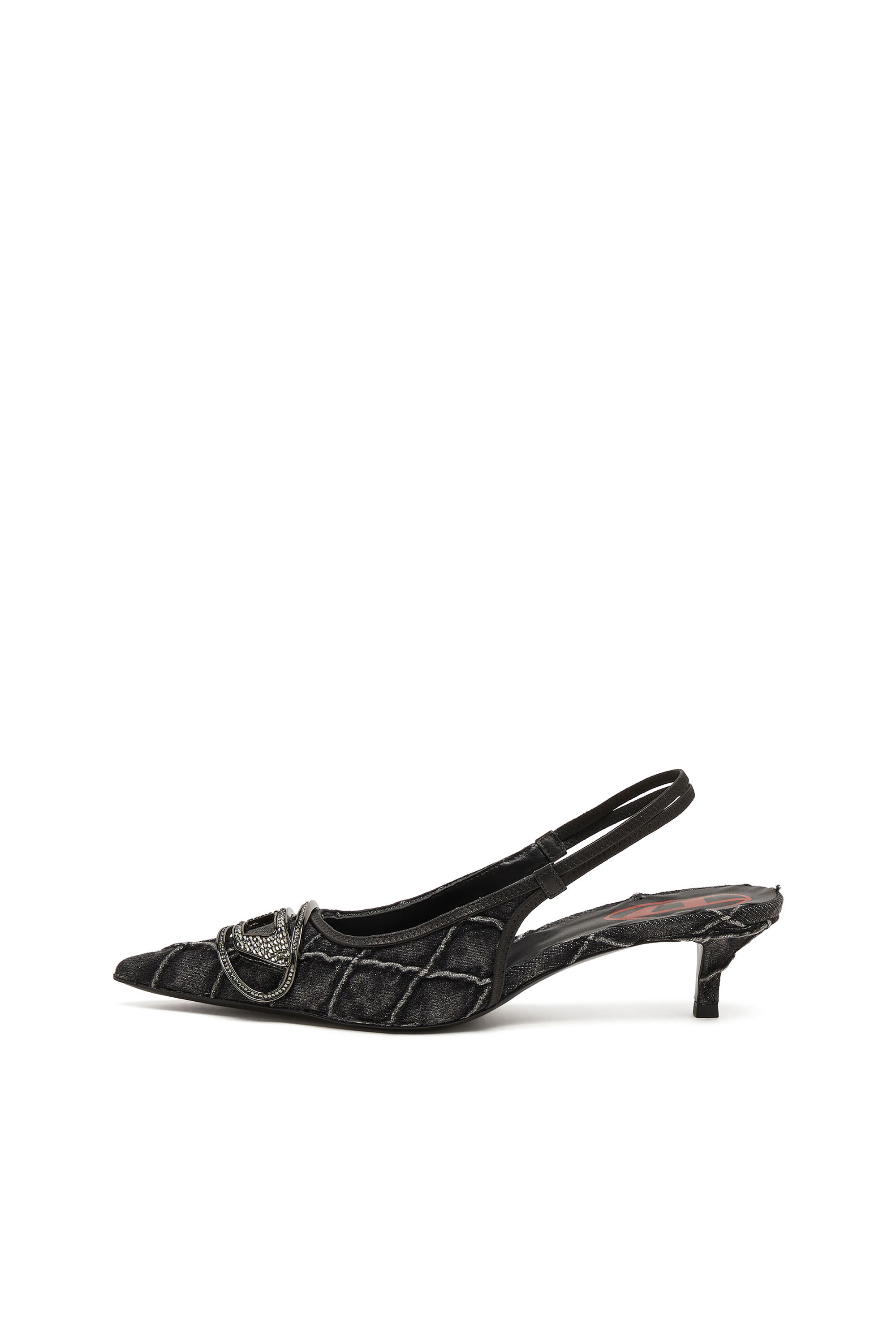 Diesel - D-VENUS SB 40, D-Venus-Slingback in denim trapuntato con logo in strass Donna in Nero - 2