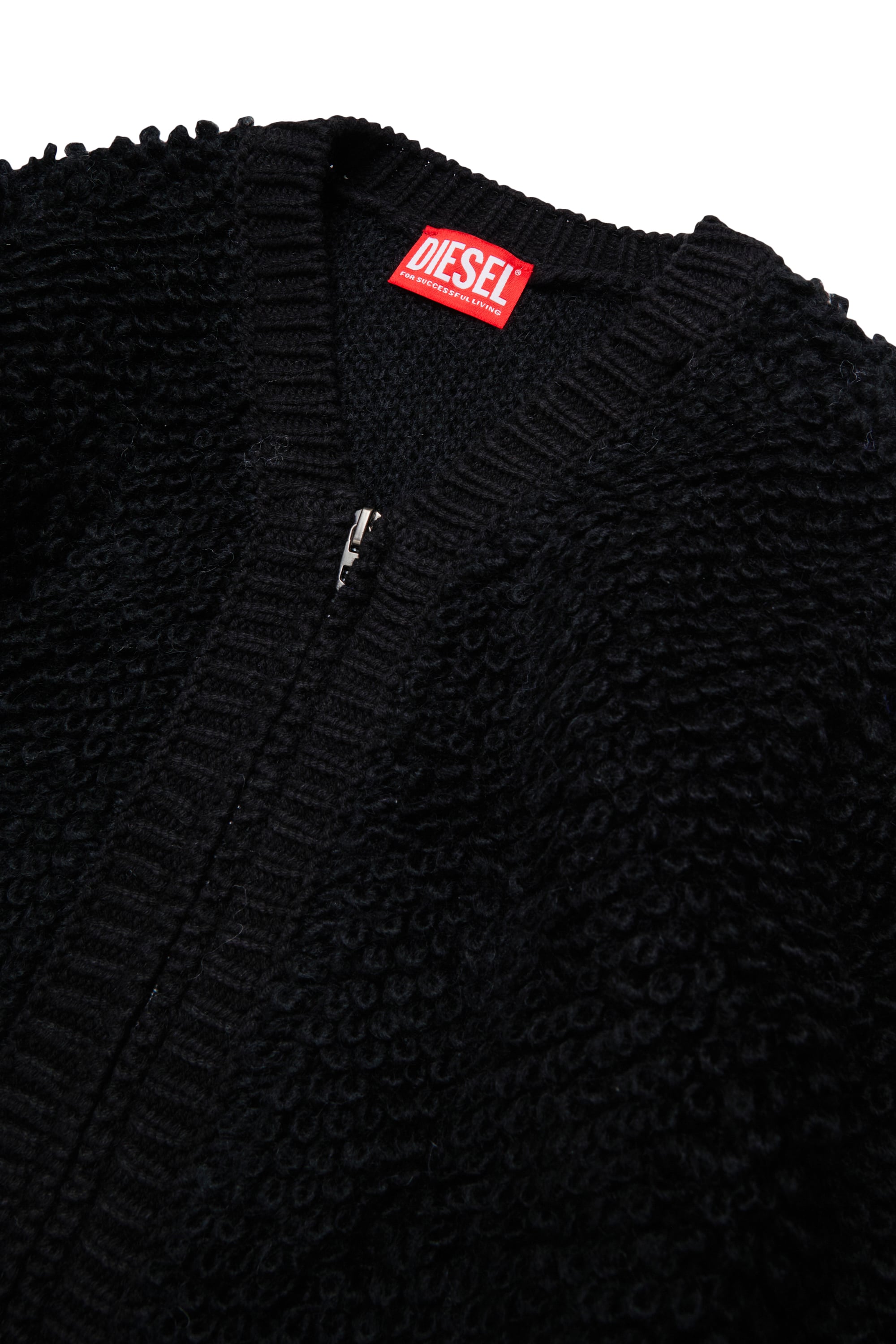 Diesel - KRIM, Cardigan zip in boucl&eacute; knit lavorato Donna in Nero - 3