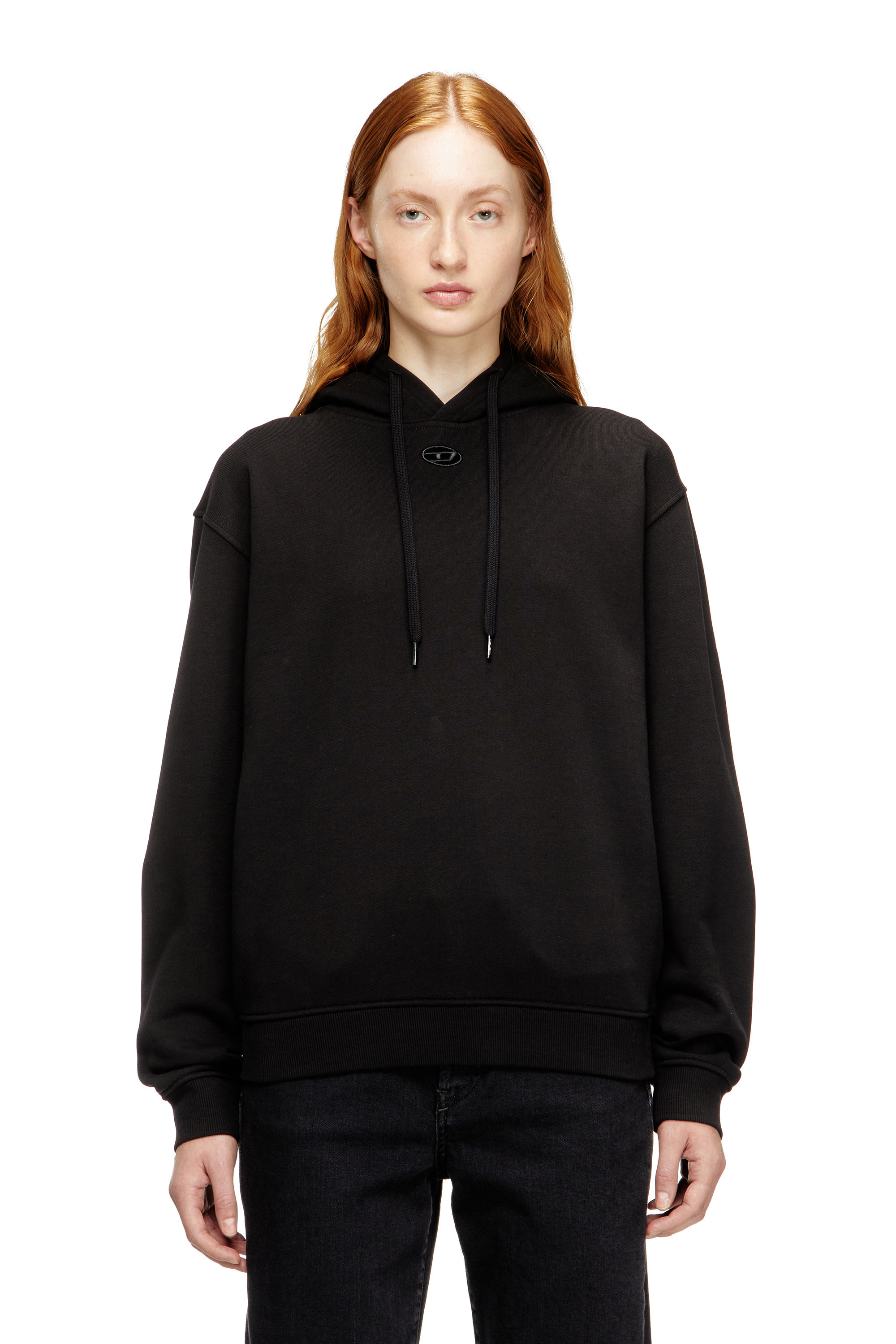 F-NORMY-HOOD-OD, Nero Diesel - F-NORMY-HOOD-OD, Felpa con cappuccio in cotone con logo Oval D Donna in Nero - 3