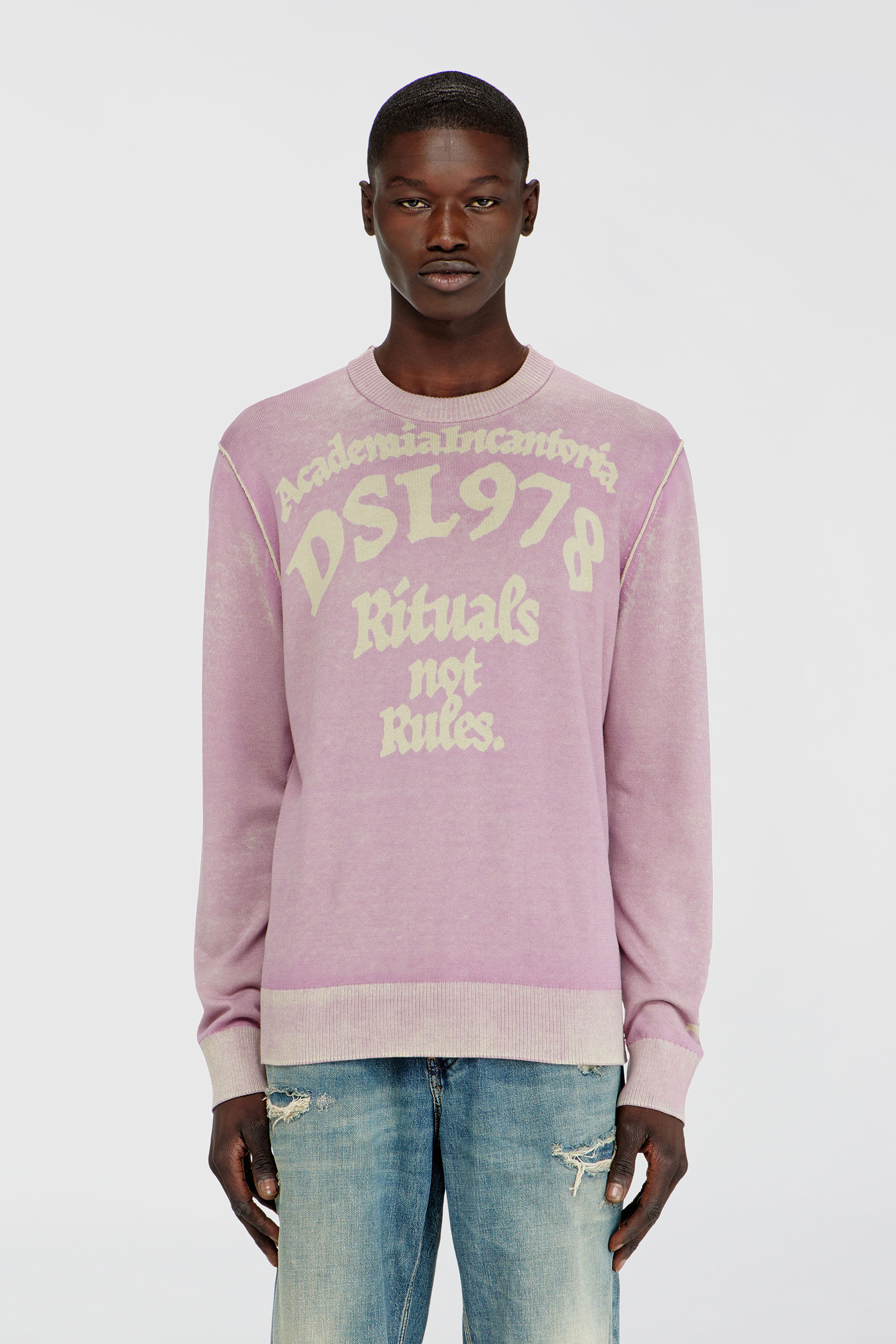 Diesel - K-LAUTI, Maglia in cotone lavorato con slogan Uomo in Viola - 3