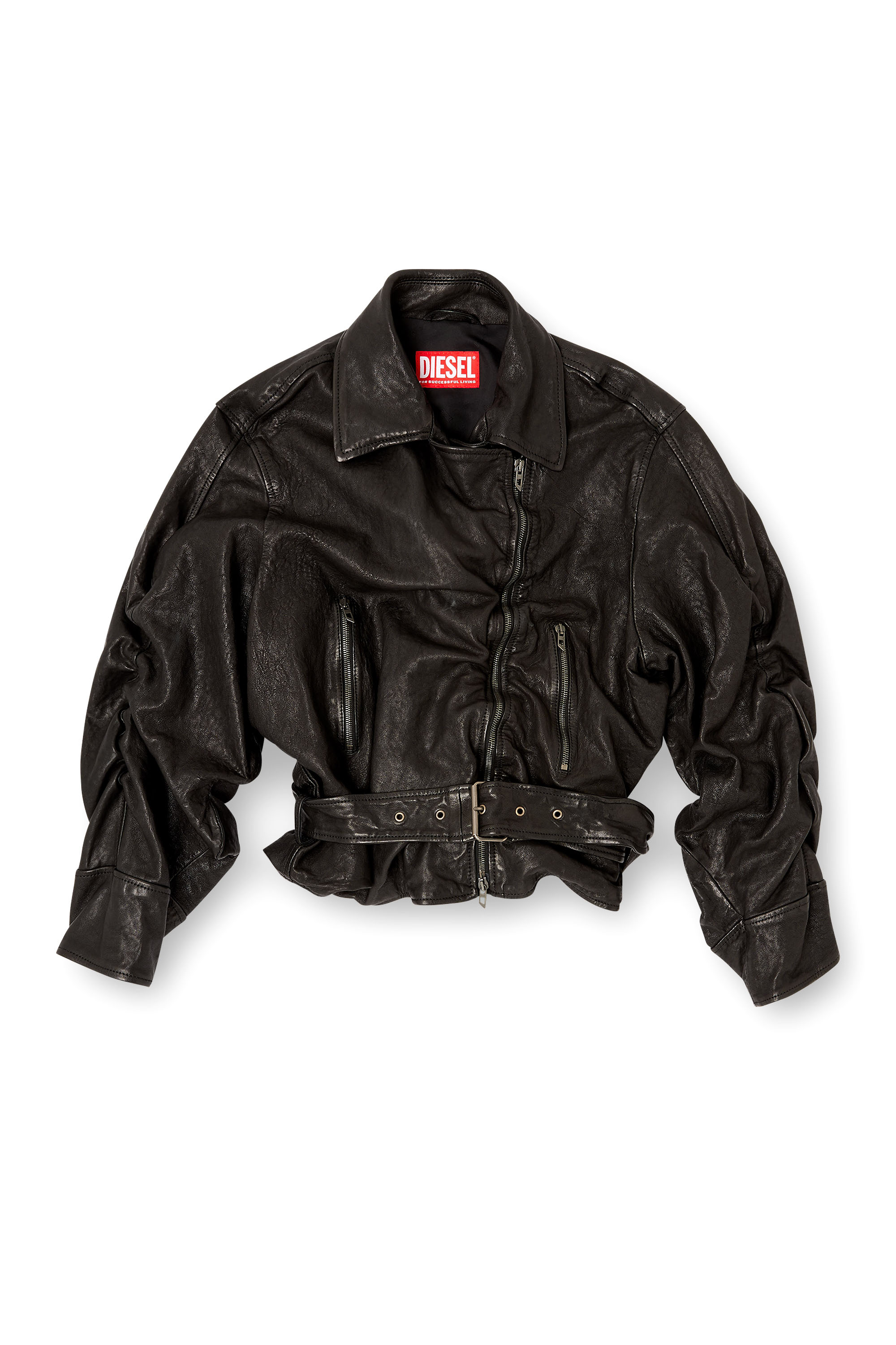Diesel - L-OYS, Giacca con cintura in cuir-bouilli Donna in Nero - 3