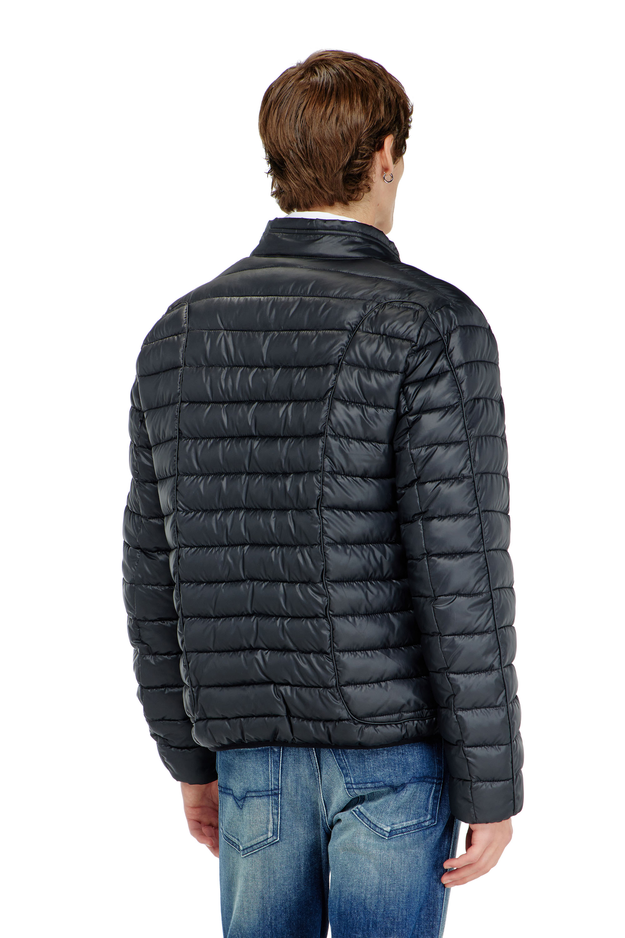 Diesel - W-PILOT-WRD, Piumino stile biker con profili tono su tono Uomo in Nero - 4
