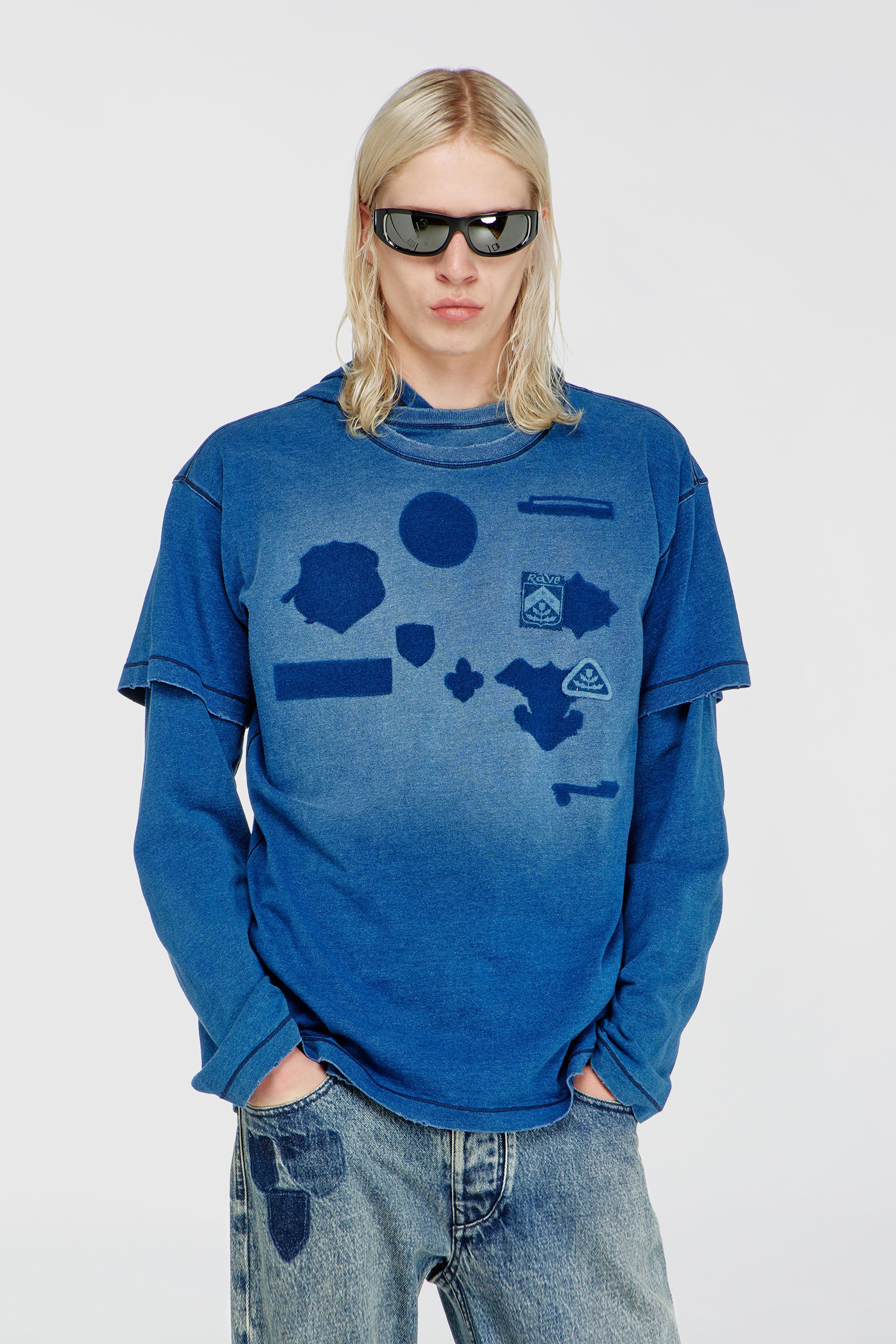 Diesel - T-NOX, T-shirt con patch effetto ombra Uomo in Blu - 1