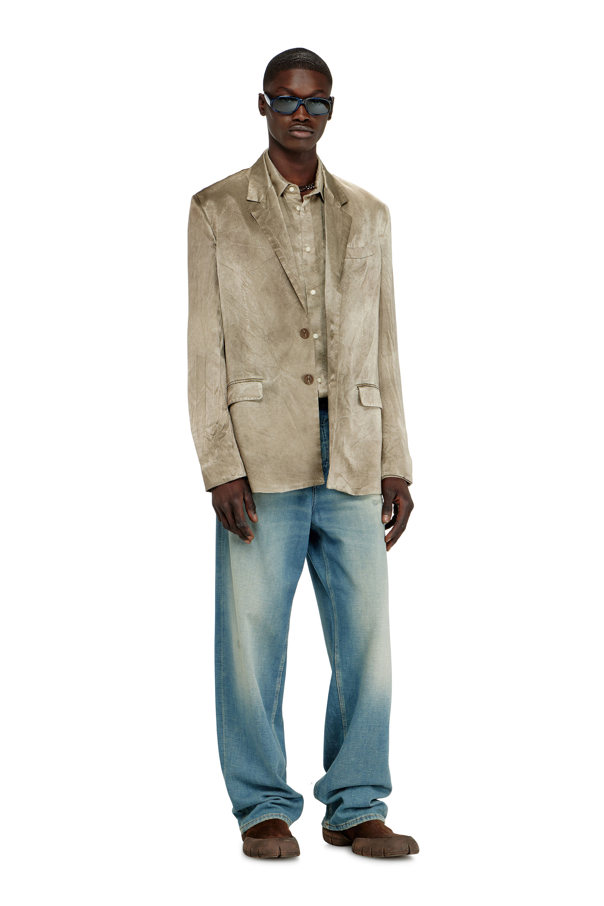 Diesel - J-ANDRE, Blazer in raso stropicciato Uomo in Marrone - 2