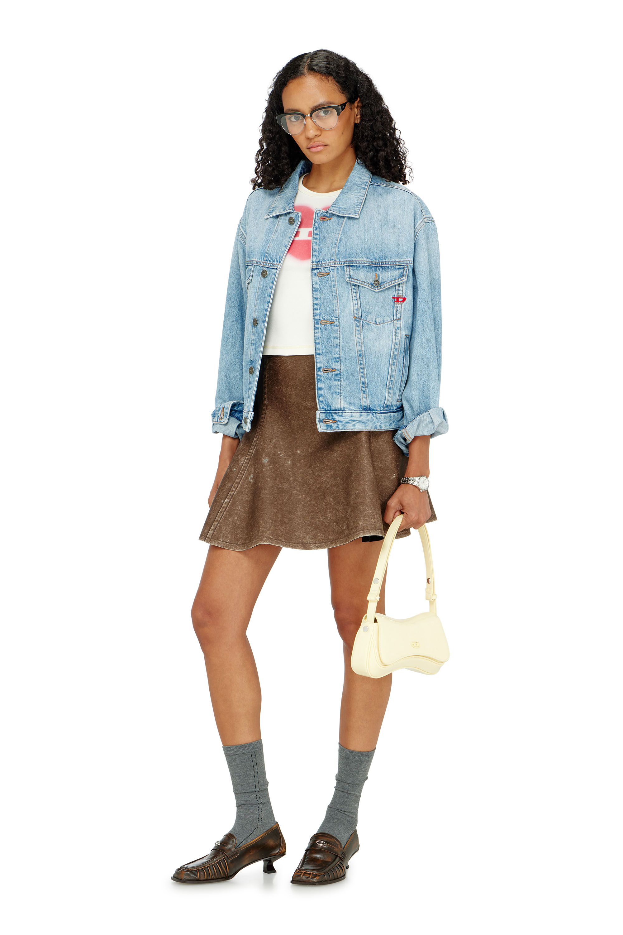 Diesel - T-ELE, T-shirt a costine con cuore D effetto acquerello Donna in Bianco - 1