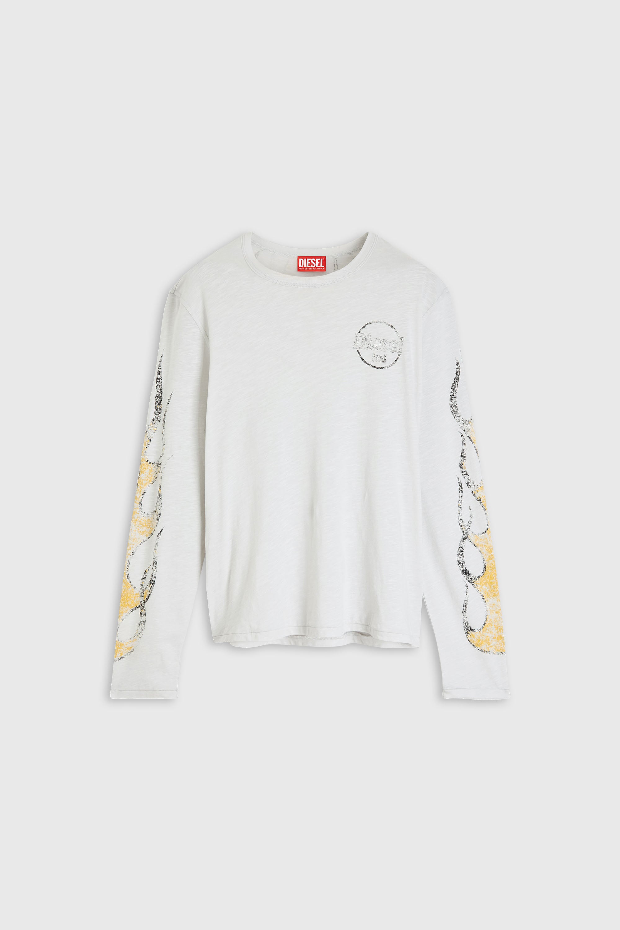 Diesel - T-NOTS-LS, T-shirt a manica lunga in jersey fiammata con stampa crack Uomo in Bianco - 2