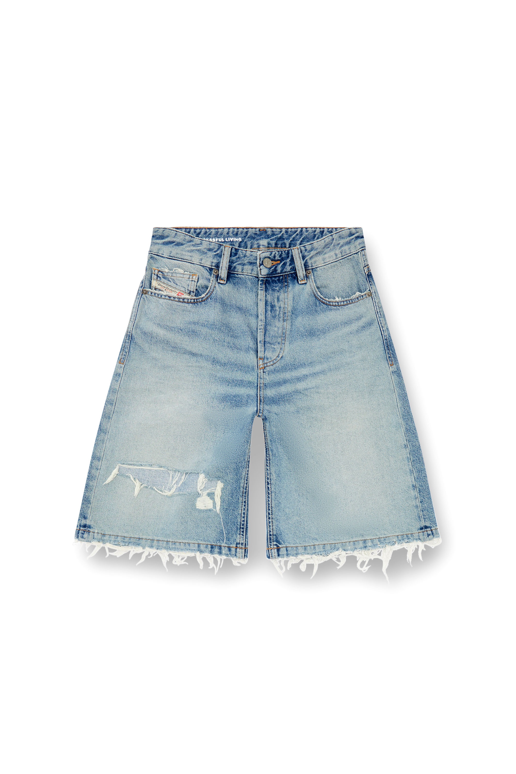 Diesel - DE-SIRE-SHORT, Donna Short in denim ripped and repaired in Blu - Image 1