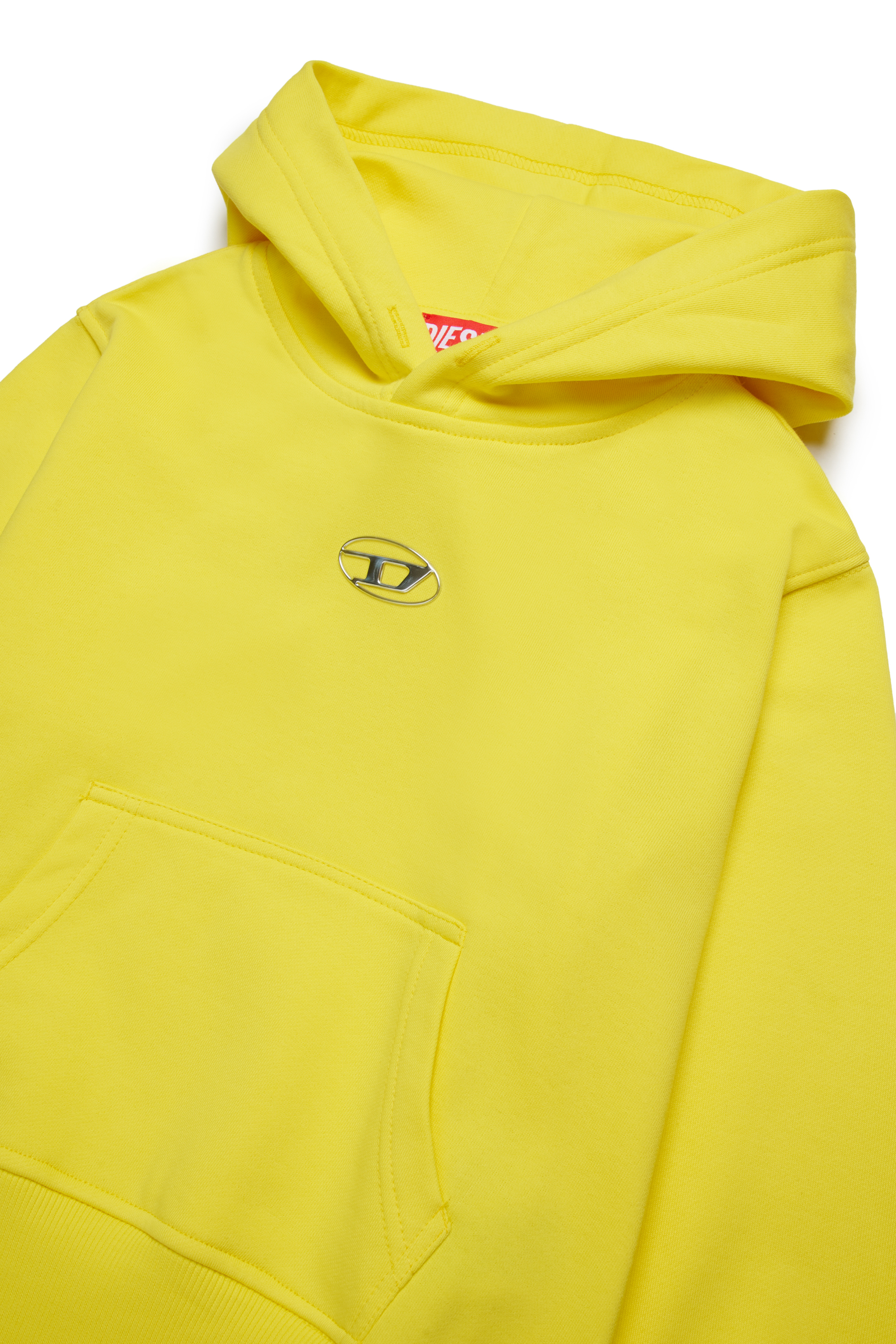 Diesel - SMACSHOODOD OVER, Felpa con cappuccio e logo Oval D effetto metallo Uomo in Giallo - 3