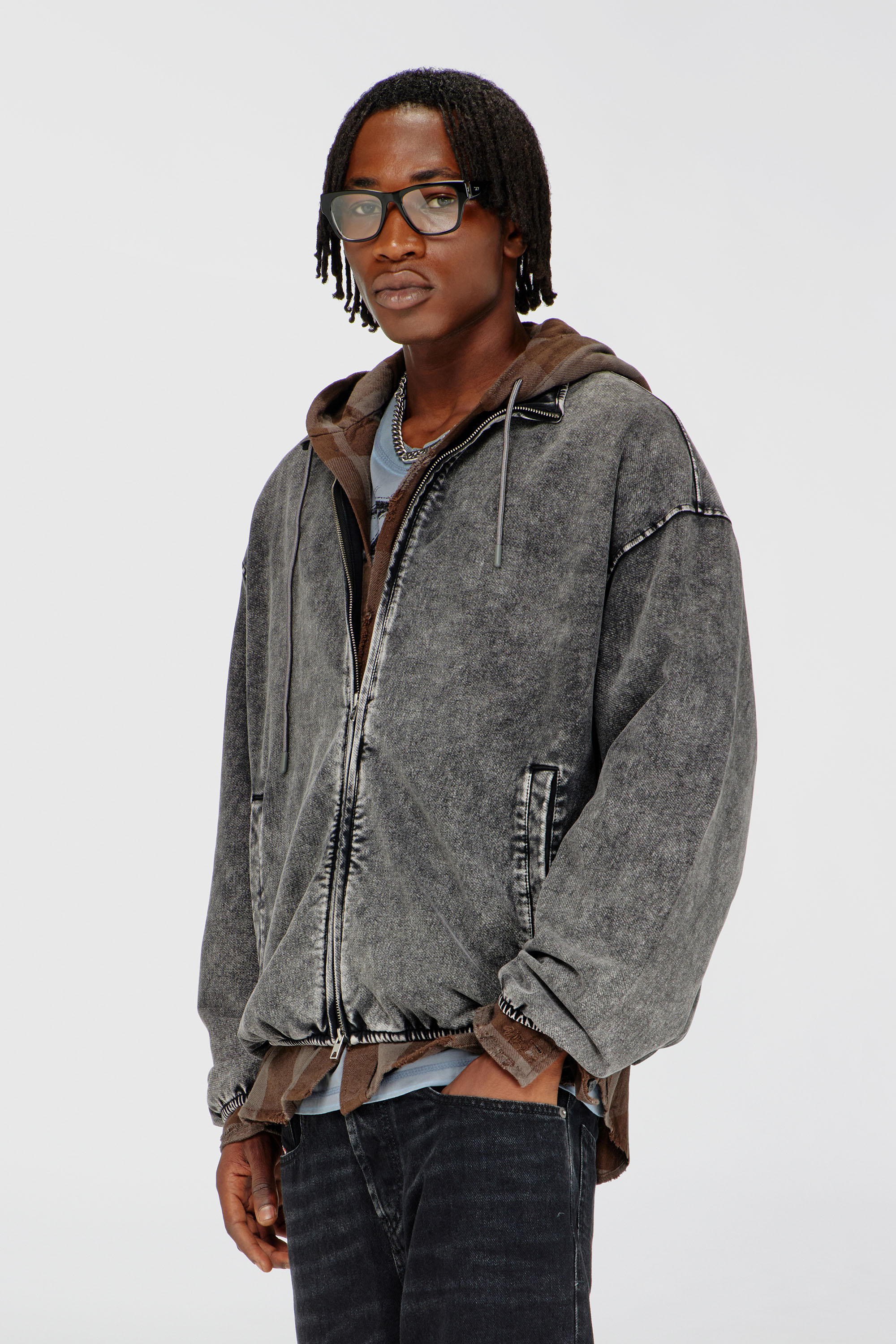 Diesel - S-CORSY, Felpa effetto denim Uomo in Grigio - 1