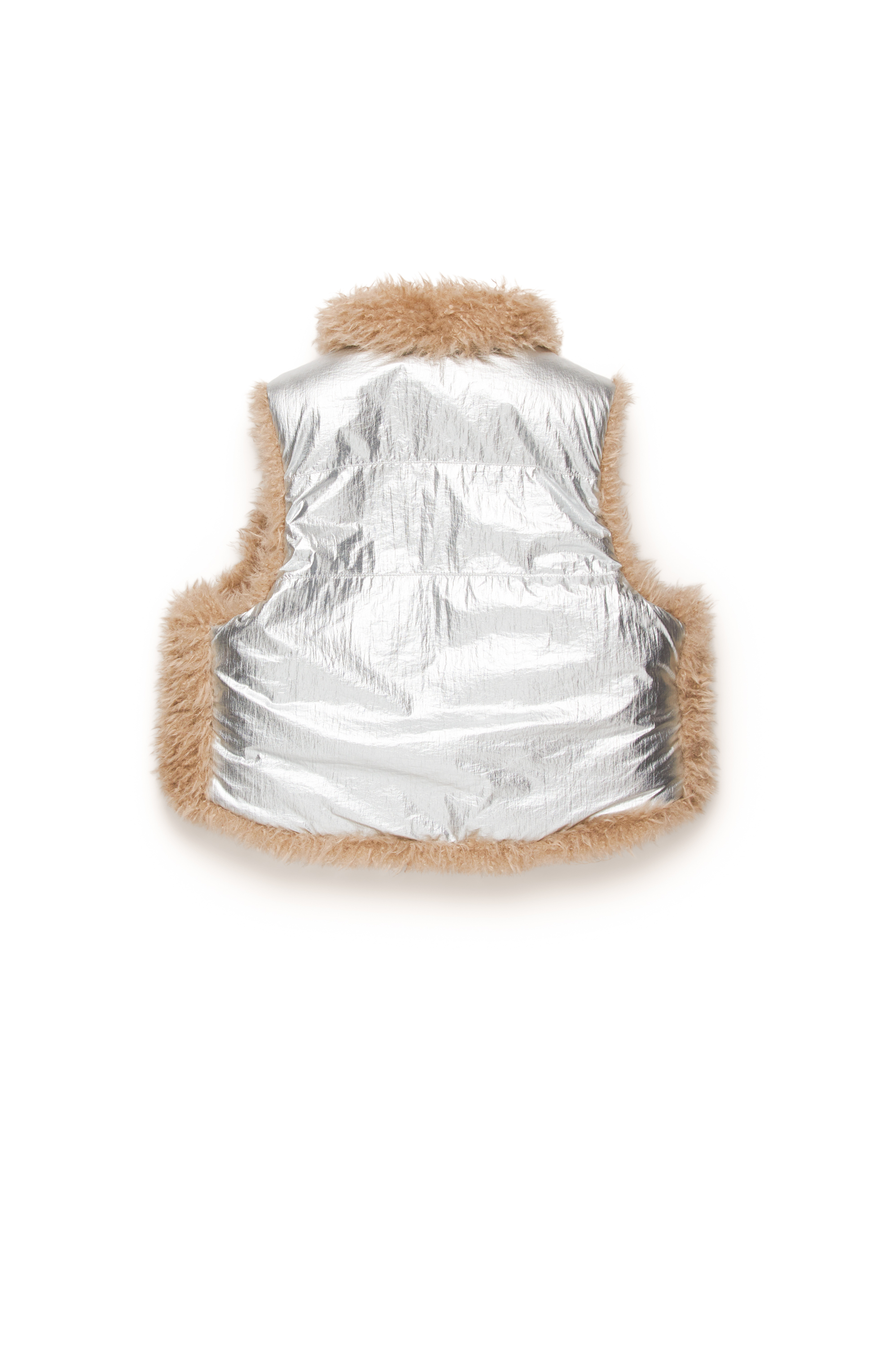 Diesel - JWEFIA, Gilet metallizzato con fodera shaggy Donna in Argento - 2