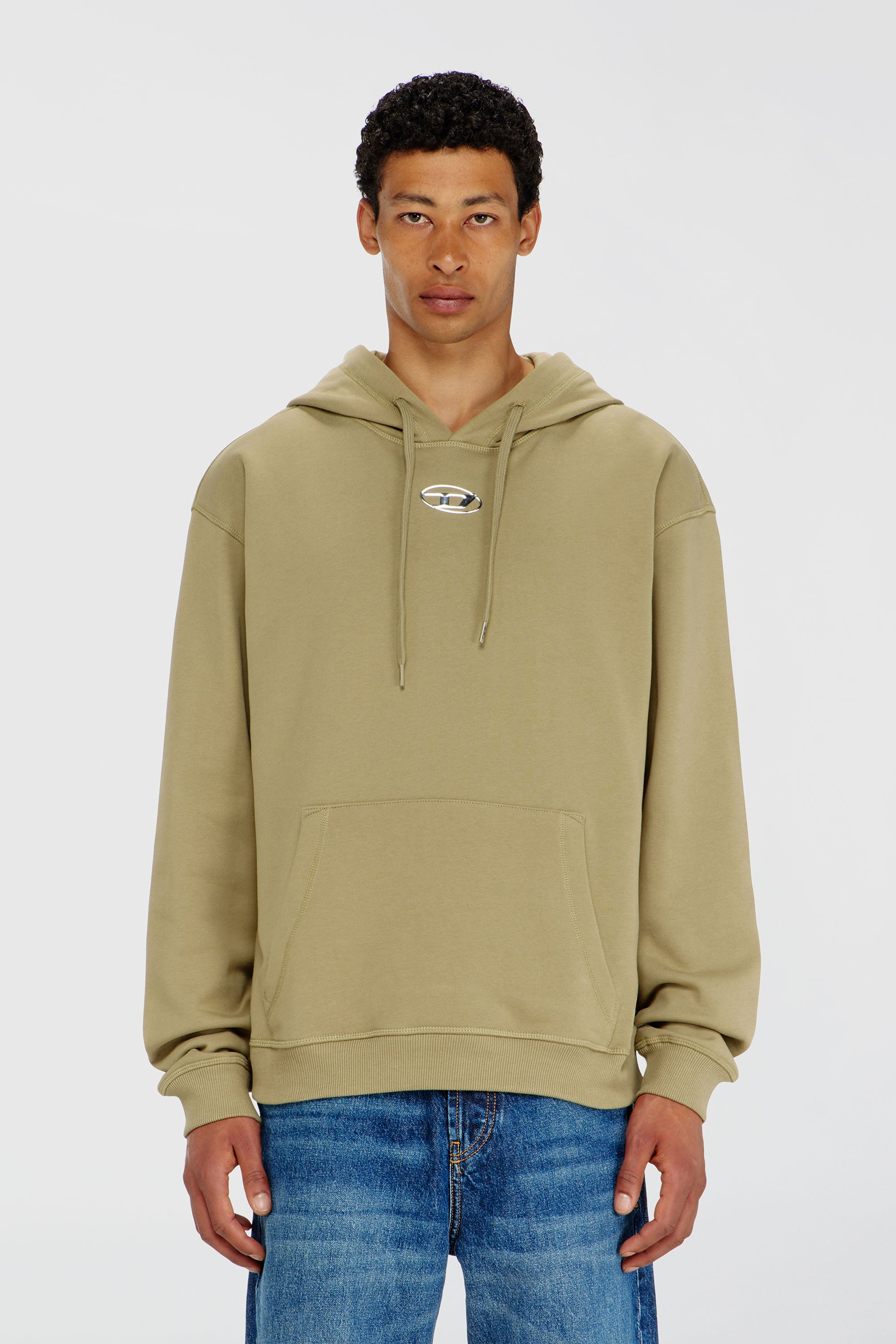 Diesel - S-NORM-HOOD-IOD, Felpa di cotone con Oval D metallico Uomo in Verde - 1