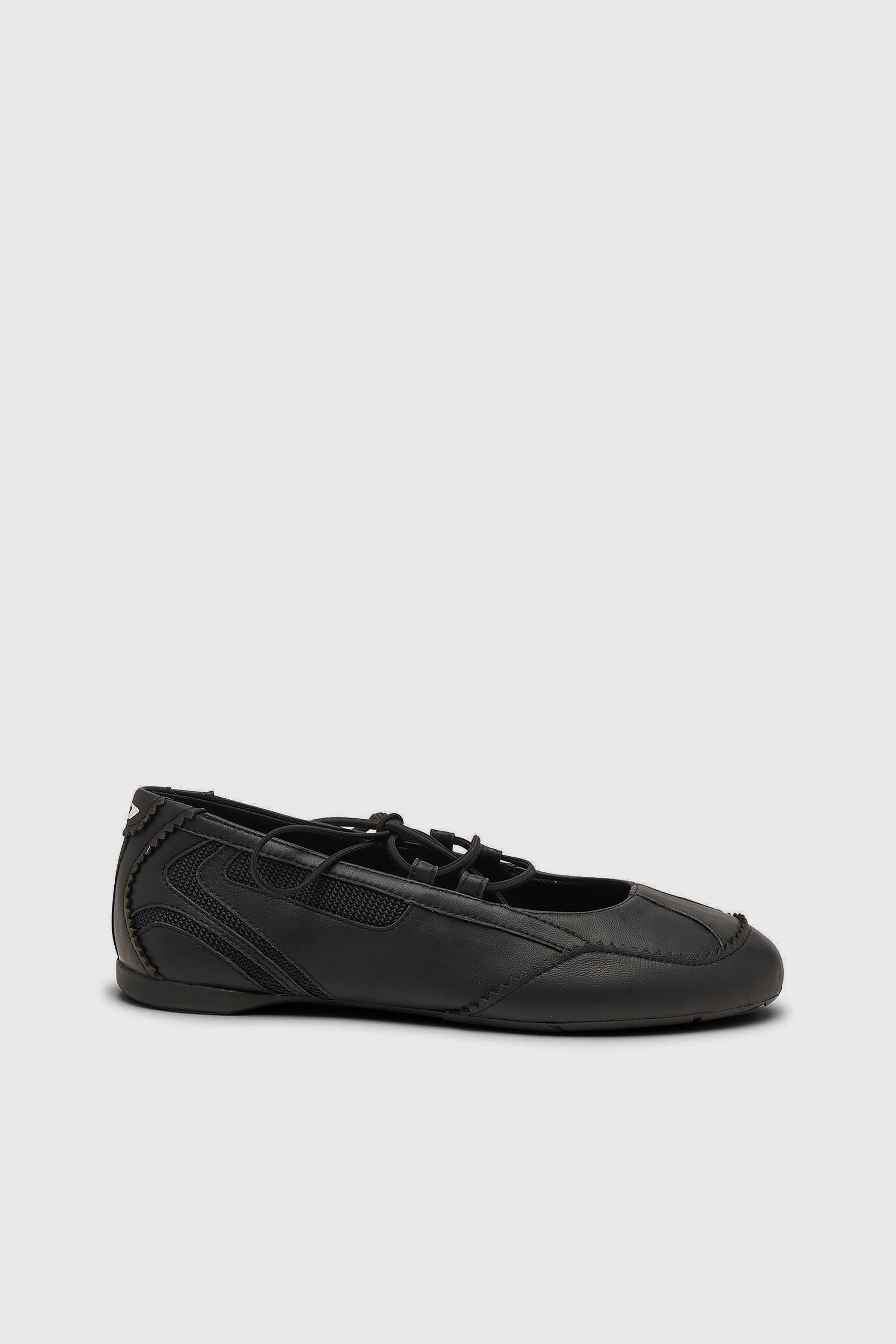 Diesel - D-MILE BALLERINA LACE UP W, D-Mile-Ballerine stringate in pelle e mesh Donna in Nero - 1