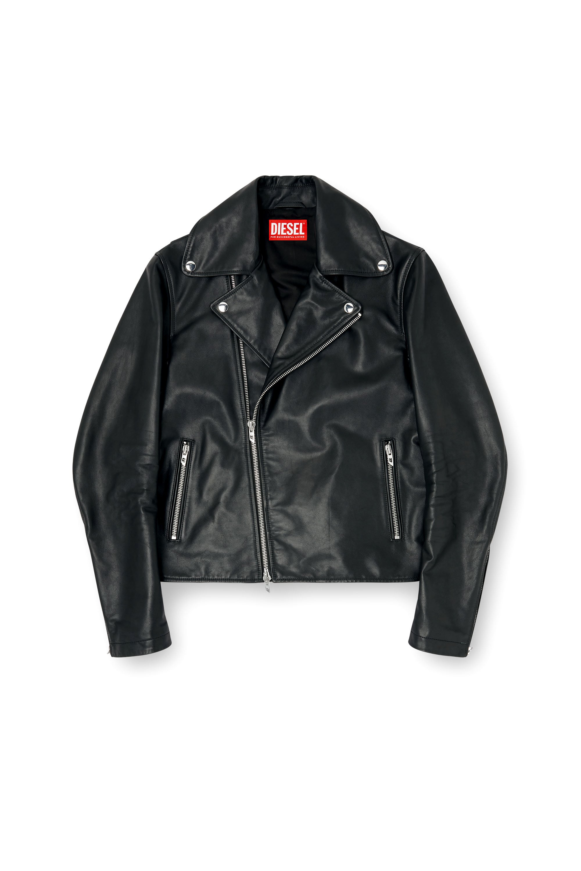 Diesel - L-EO-WRD, Giacca biker in pelle cerata Uomo in Nero - 3