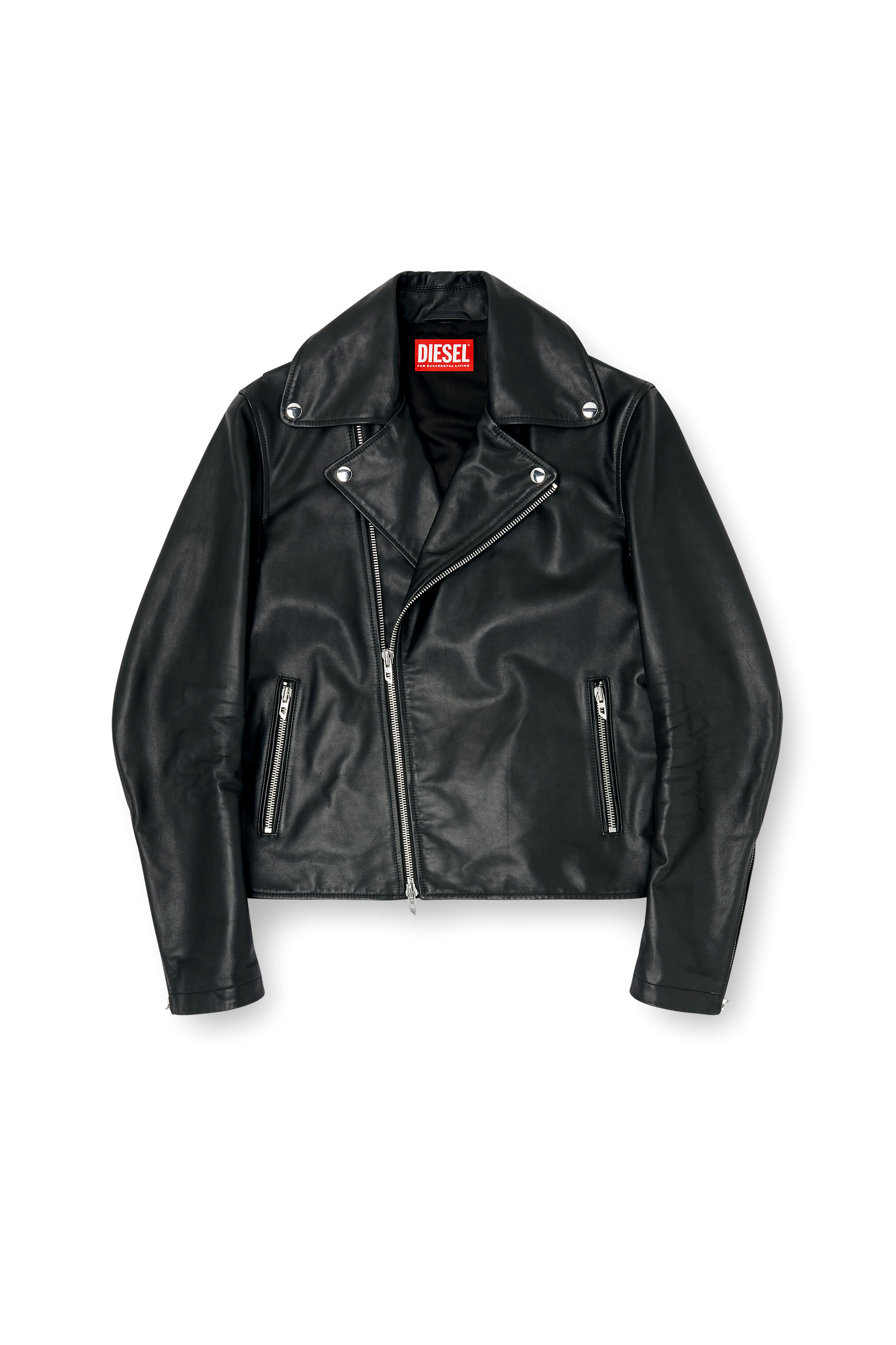 Diesel - L-EO-WRD, Giacca biker in pelle cerata Uomo in Nero - 2