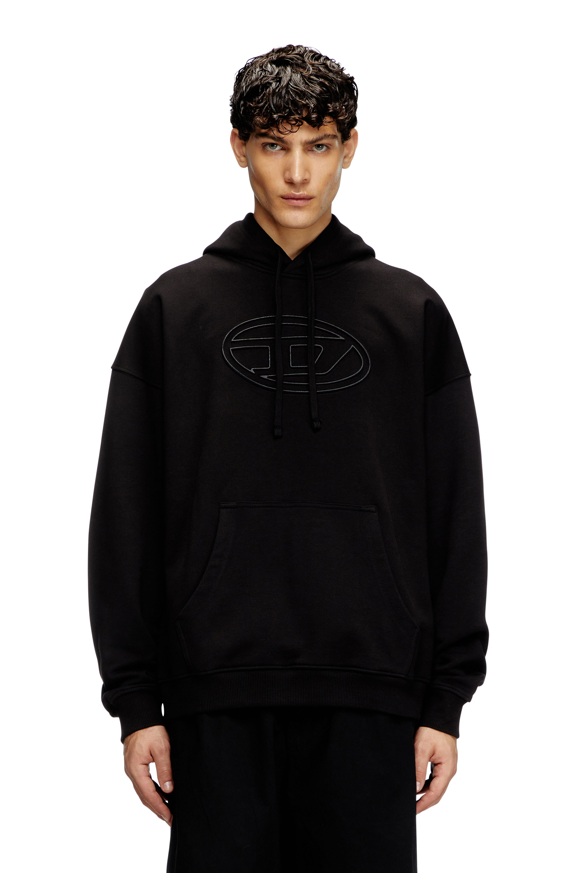 Diesel - S-UMMER-BIGOVAL, Hoodie con logo Oval D in rilievo Uomo in Nero - 1