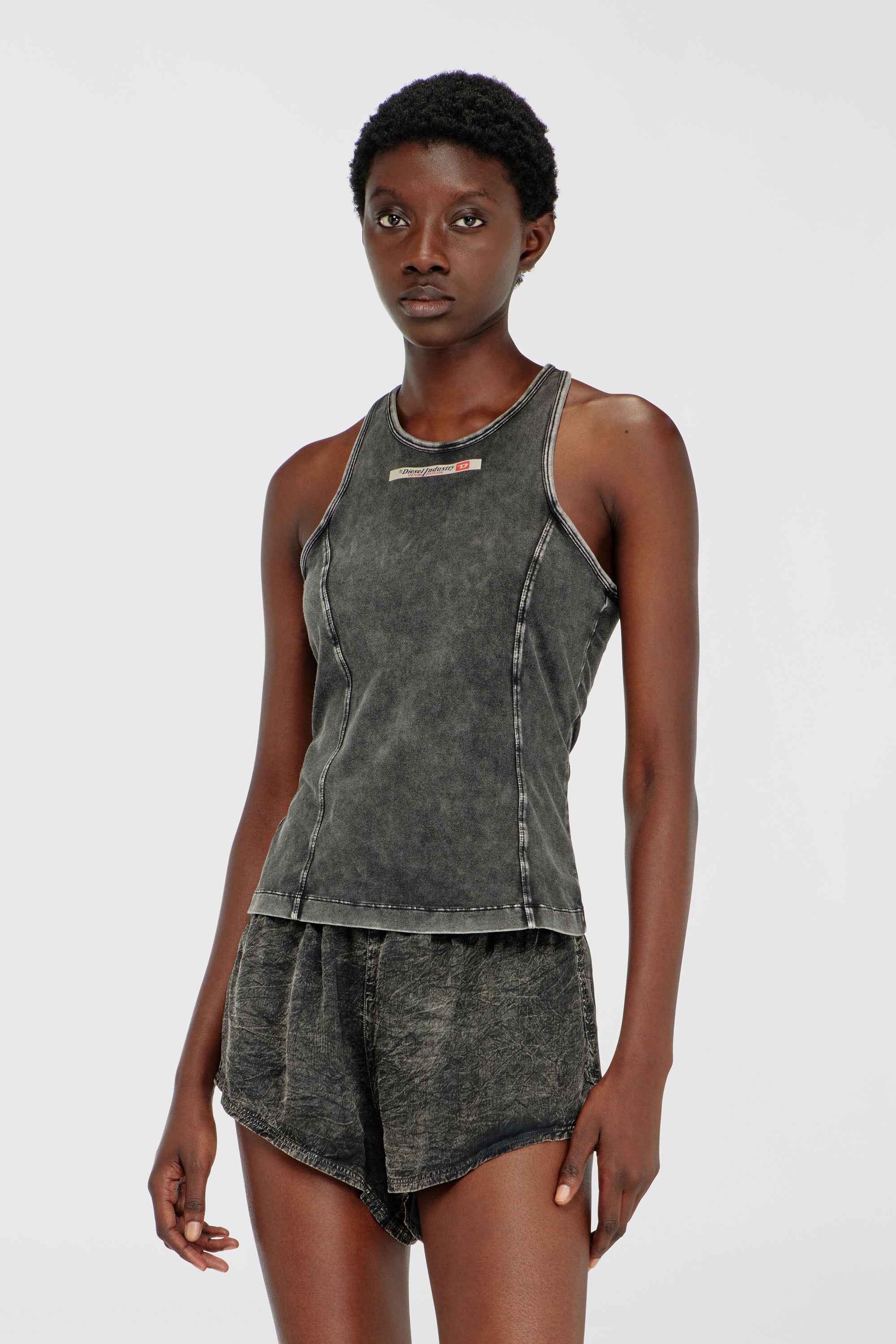 Diesel - IRENE-DNM, Canotta in cotone con effetto lavorato Donna in Grigio - 2