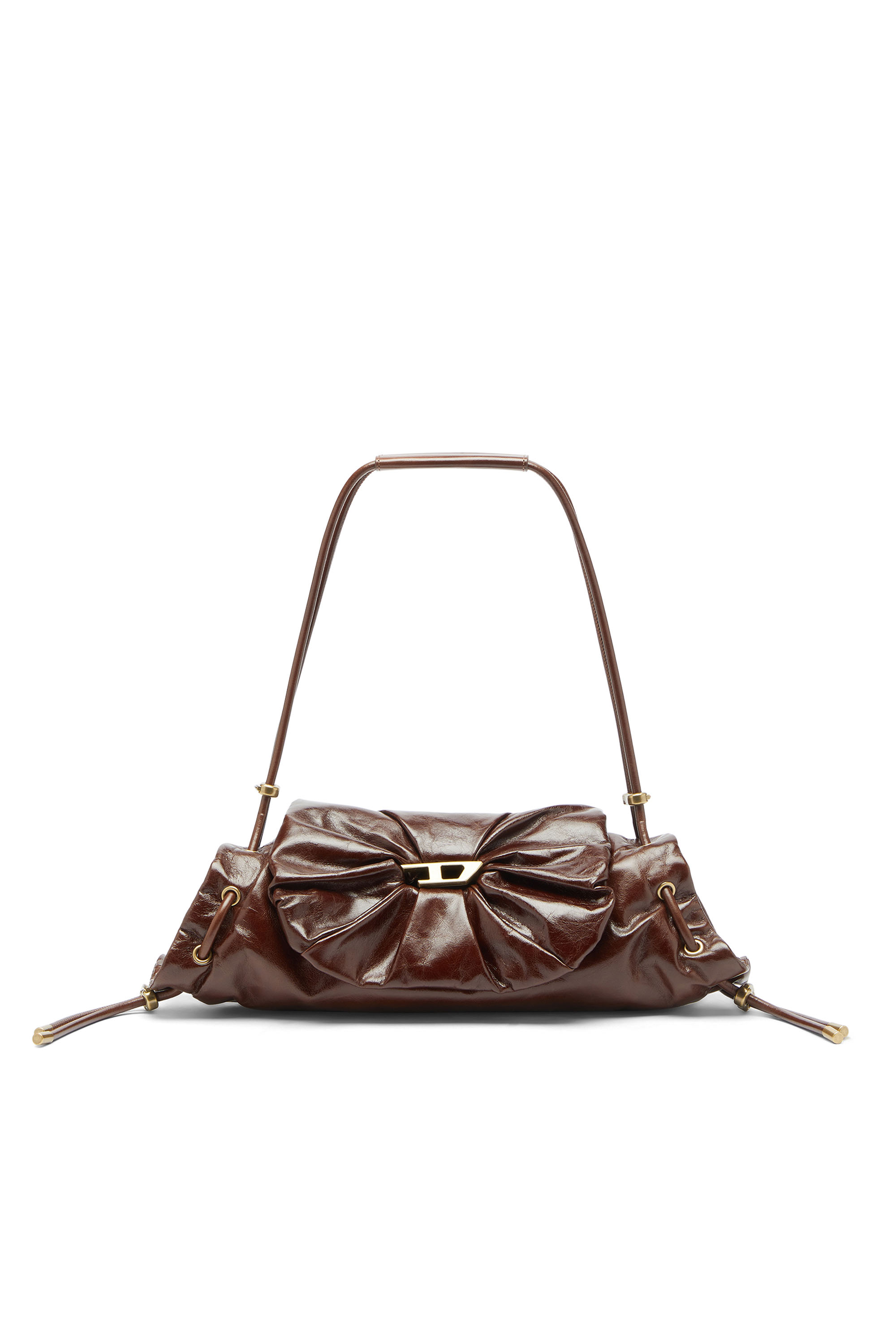 Diesel - SCRUNCH-D SHOULDER S, Scrunch-D-Borsa a spalla piccola arricciata in pelle lucida Donna in Marrone - 1