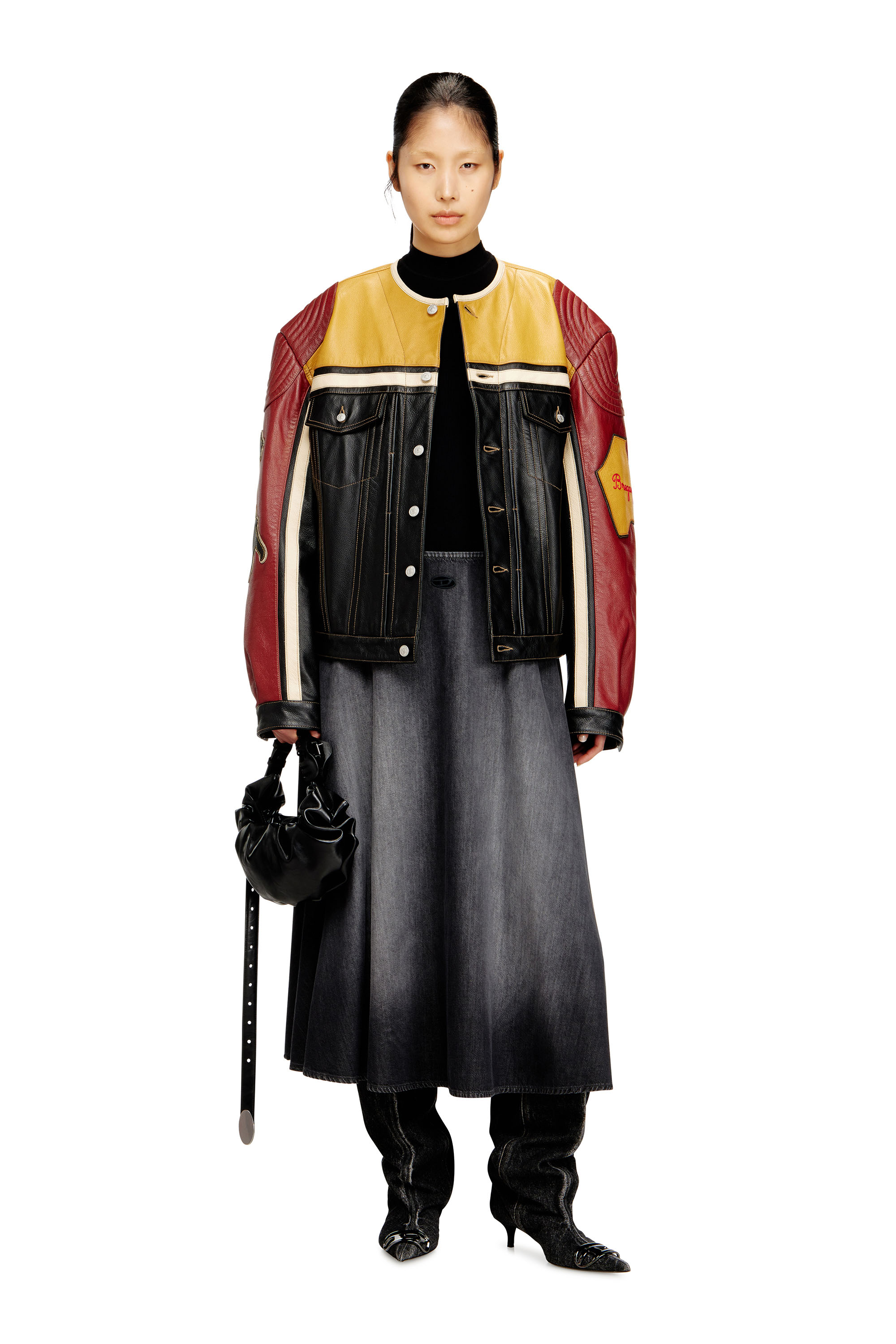 Diesel - L-COUG-20TH, Unisex's Leather jacket with patch details in Black/Red - 4