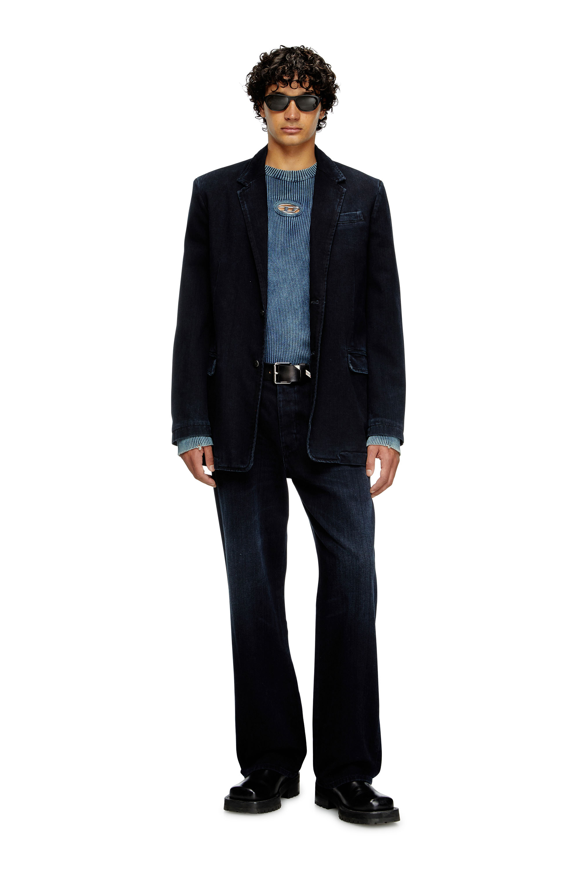 Diesel - K-DARIN-D, Maglia distressed con logo cut-out Uomo in Blu - 1